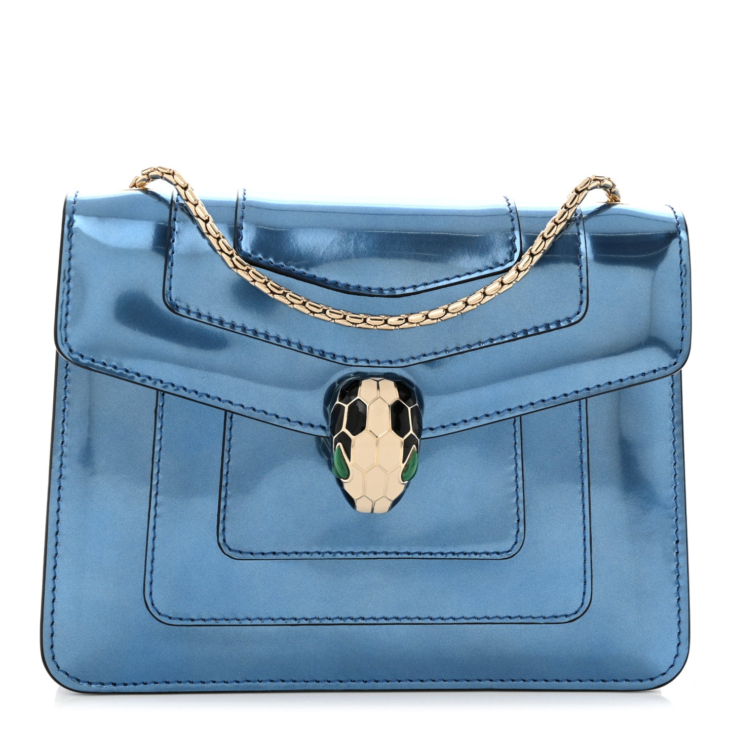 Metallic Calfskin Small Serpenti Forever Snake Strap Crossbody Bag Blue