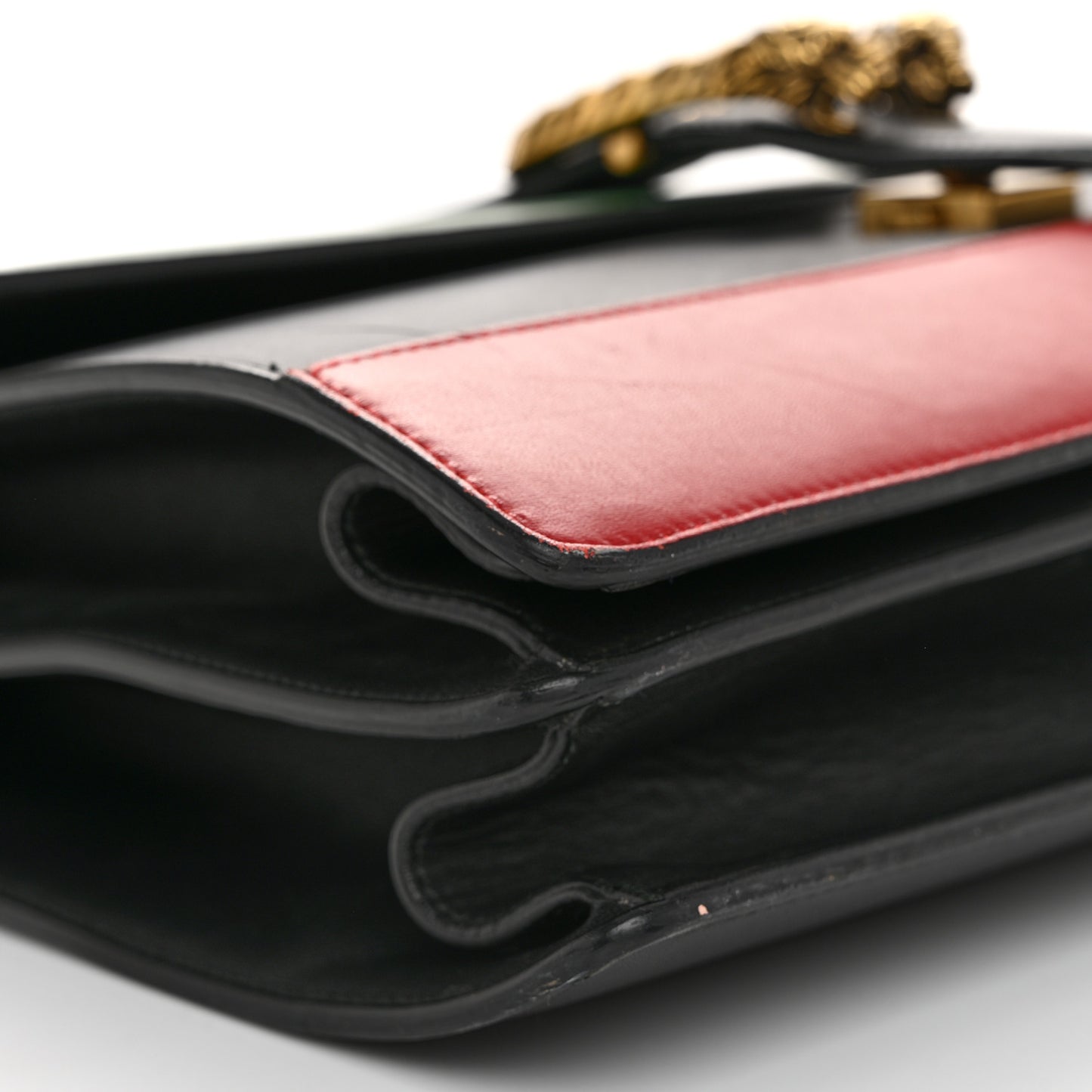 Calfskin Bamboo Web Large Dionysus Top Handle Bag Black Bright Evergreen Hibiscus Red