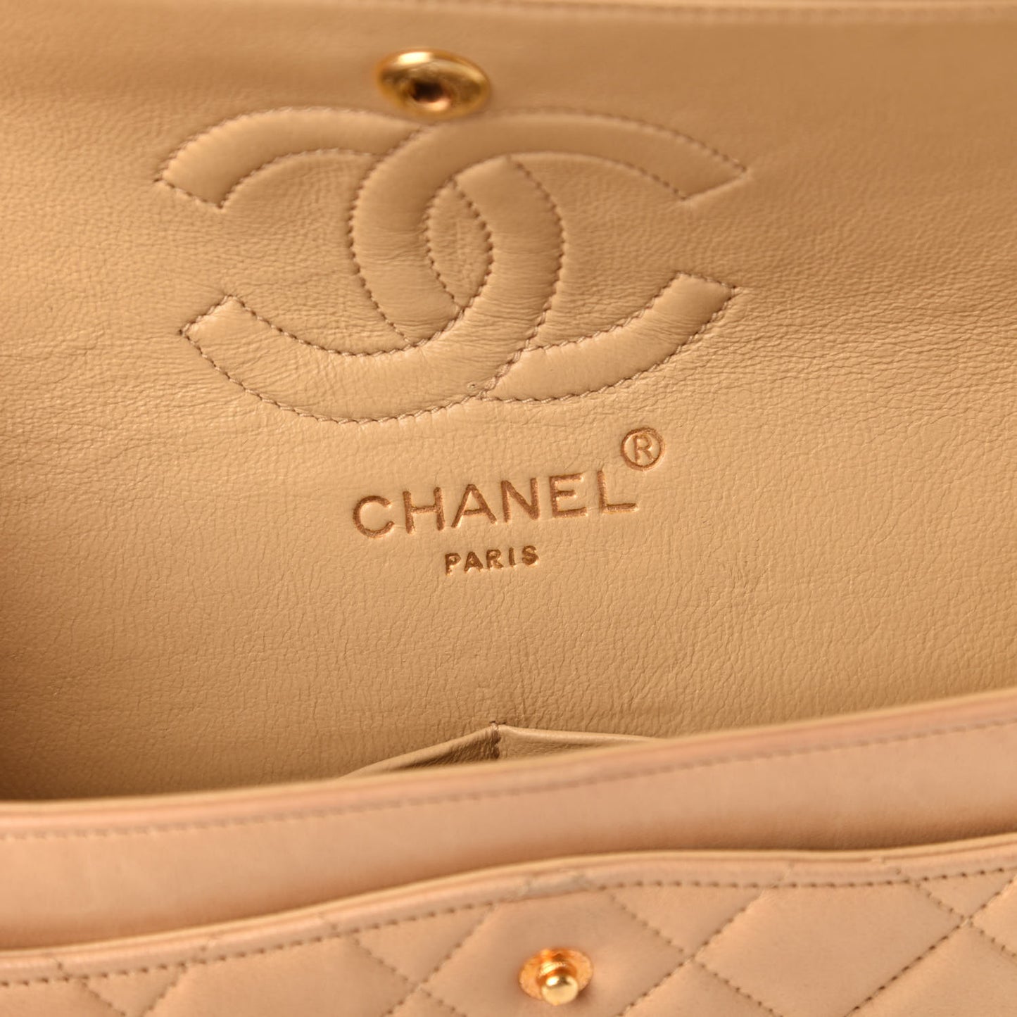 Lambskin Quilted Small Double Flap Beige
