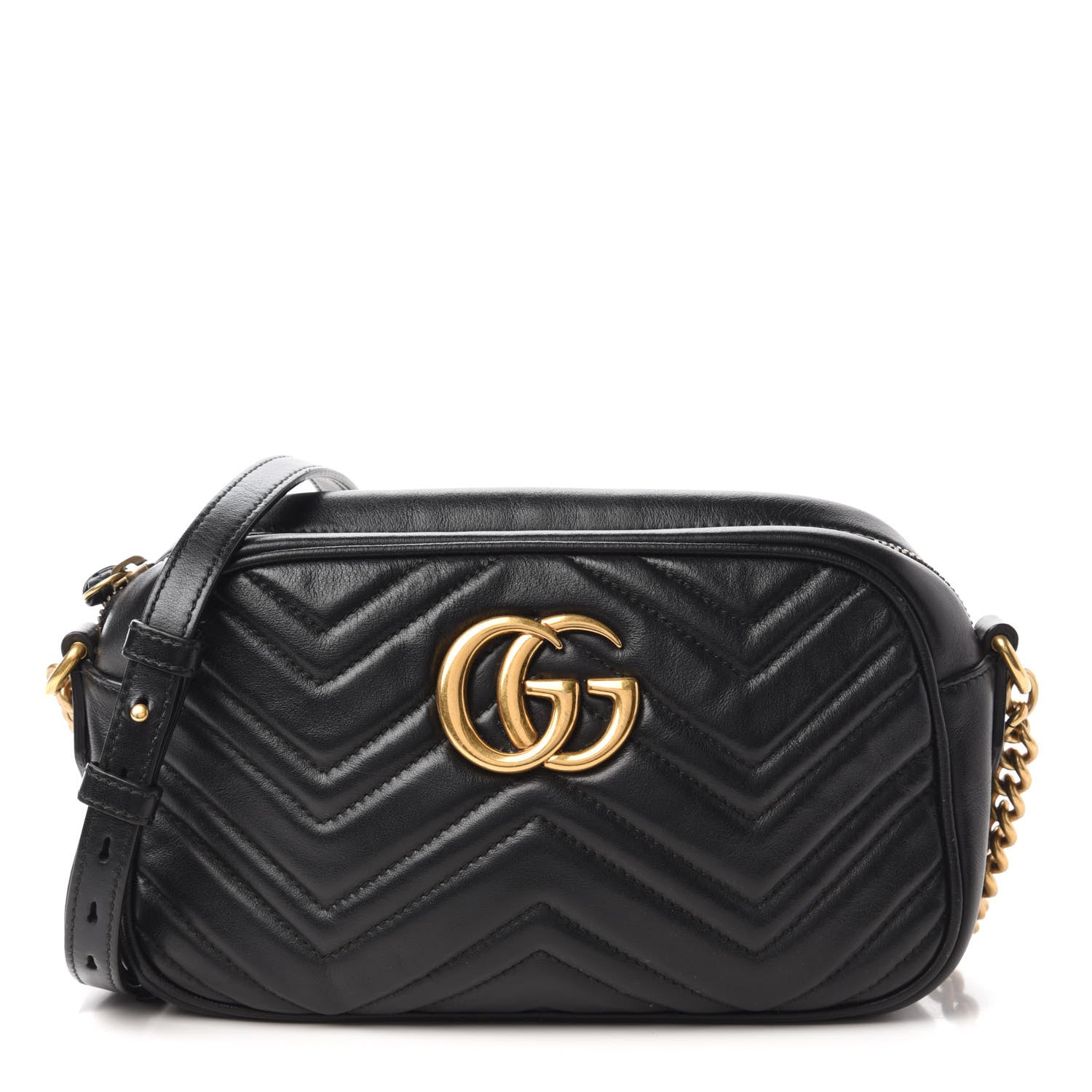 Gucci Calfskin Matelasse Small GG Marmont Chain Shoulder Bag Black 1 of 10