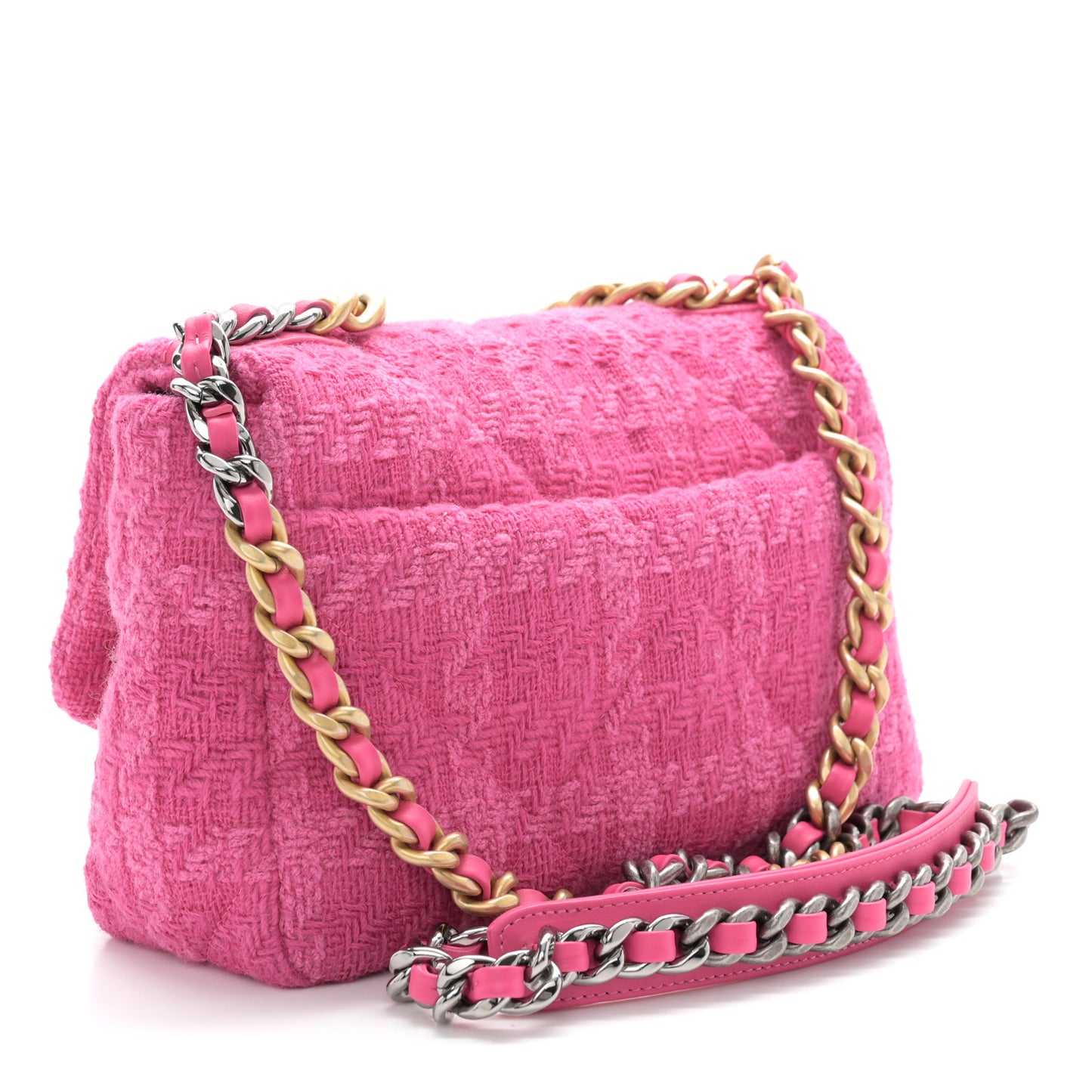 Tweed Quilted Medium Chanel 19 Flap Pink