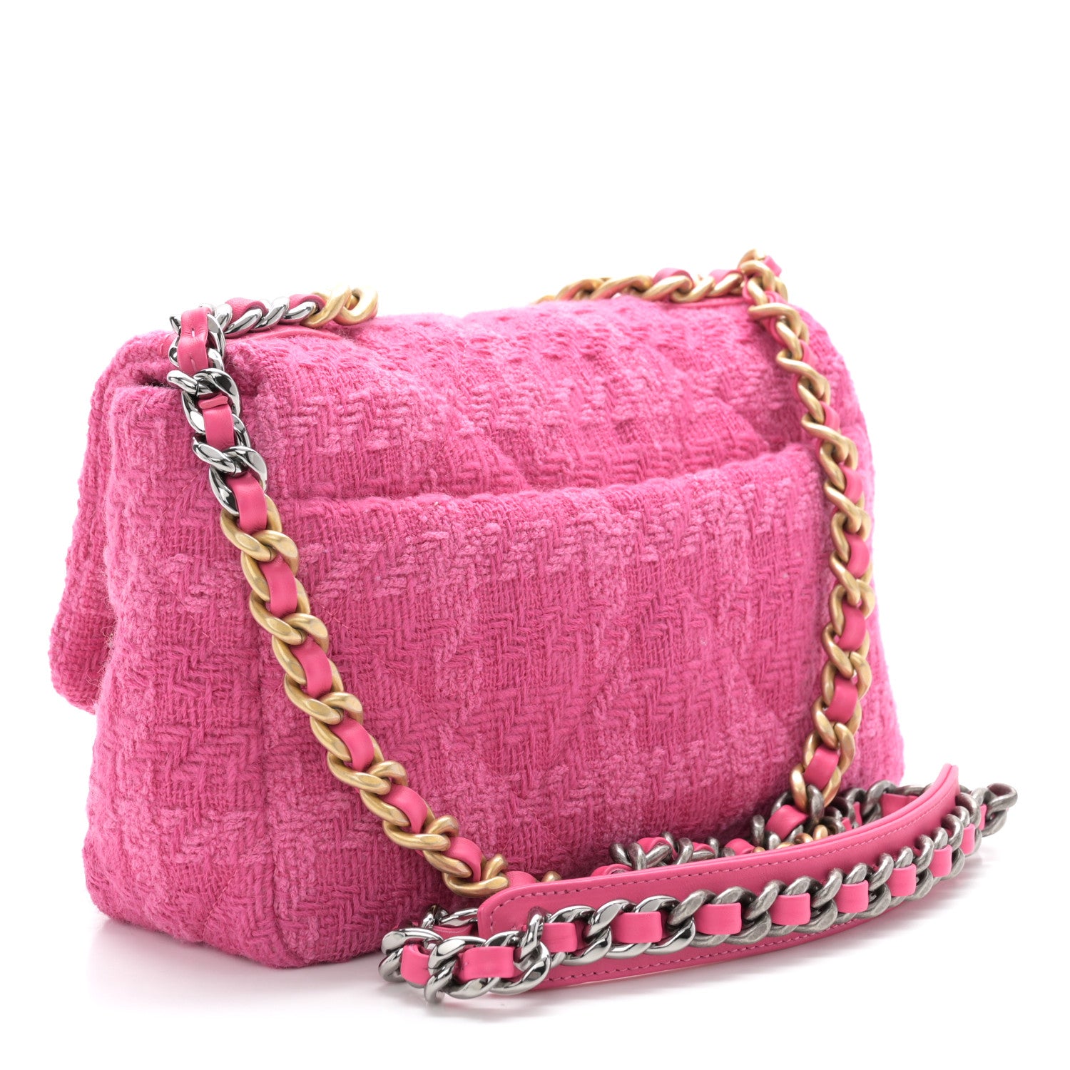 Chanel Tweed Quilted Medium Chanel 19 Flap Pink 3 of 10