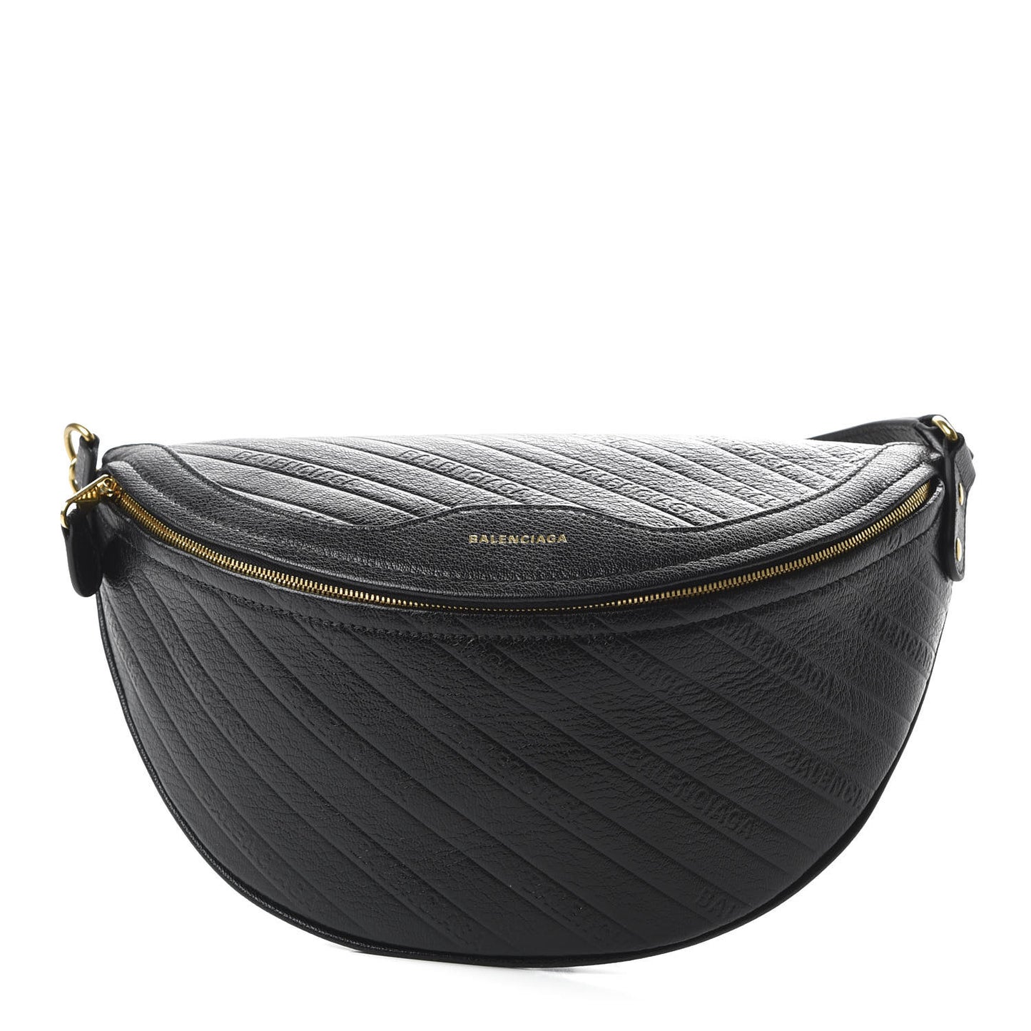 Shiny Goatskin Allover Logo Embossed XS Souvenir Belt Bag Black