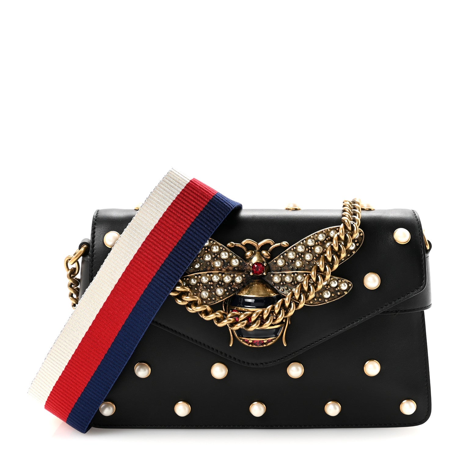 Gucci Nappa Pearl Studded Mini Queen Margaret Broadway Shoulder