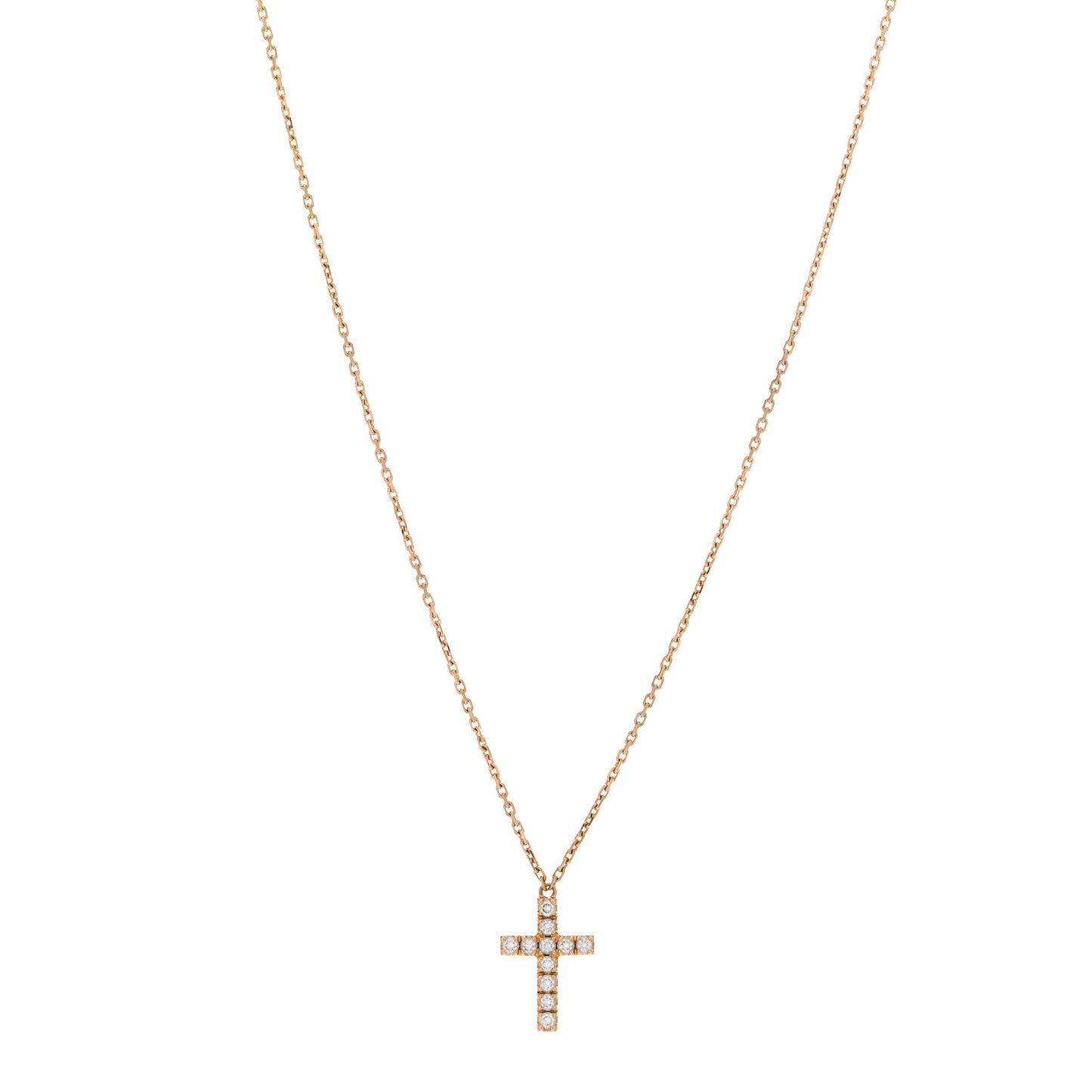 18K Pink Gold Diamond Symbols Cross Pendant Necklace