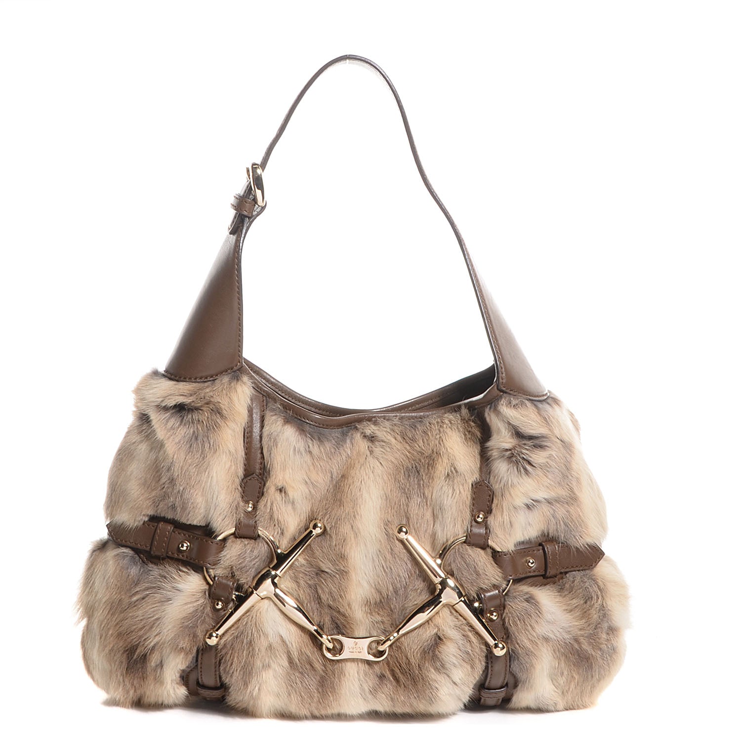 Gucci Rabbit Fur 85th Anniversary Horsebit Hobo Brown 78770