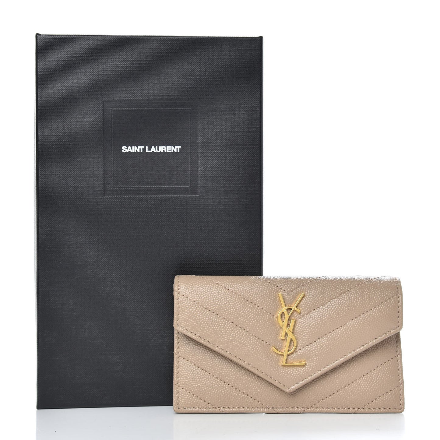 Grain De Poudre Matelasse Chevron Monogram Compact Wallet Dark Beige