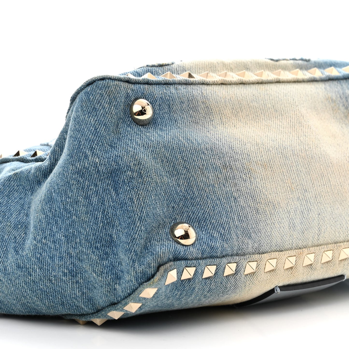 Denim Butterfly Embroidered Small Rockstud Tote Light Denim