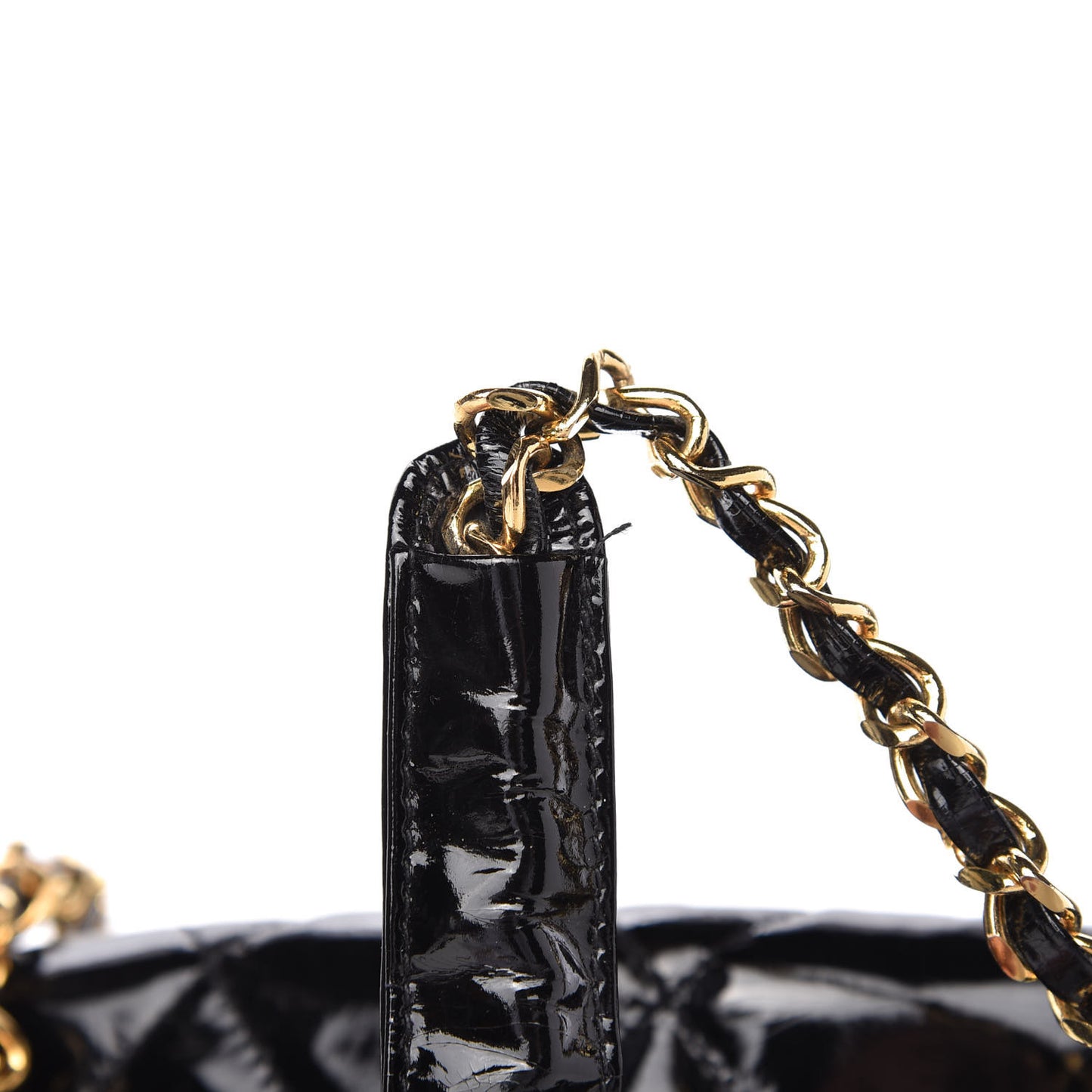 Patent Quilted Shoulder Bag Black