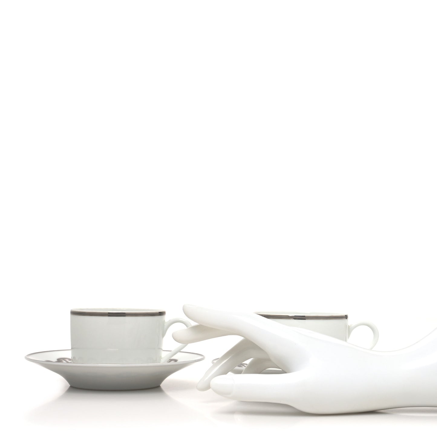 Porcelain Platinum Chaine d'Ancre Tea Cup and Saucer Set of 2