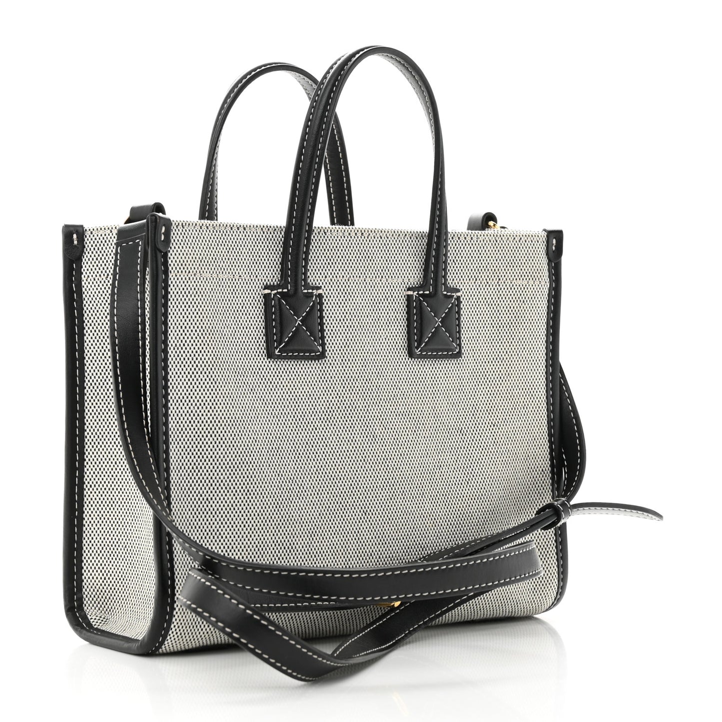 Canvas Smooth Calfskin Mini Two Tone Freya Tote Black