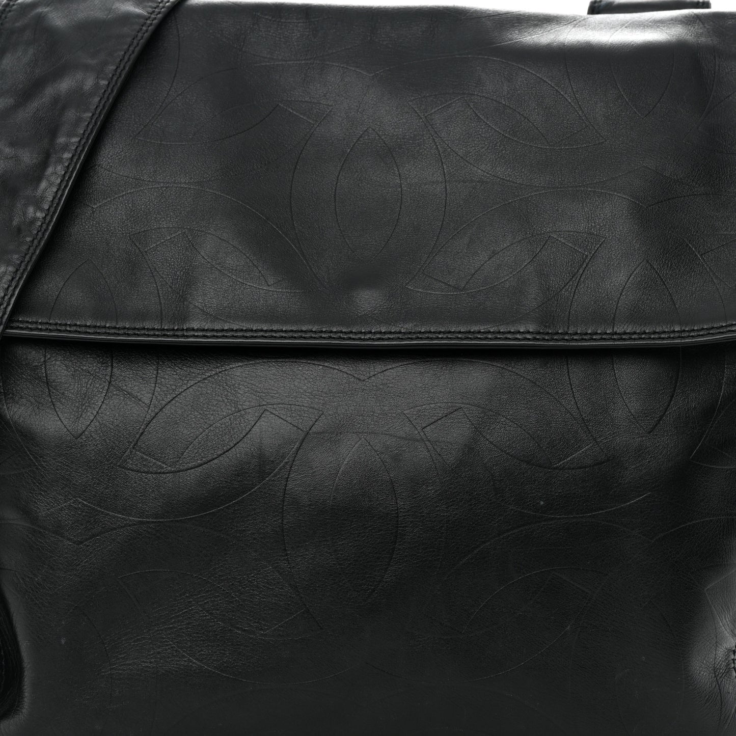 Calfskin Embossed CC Messenger Bag Black