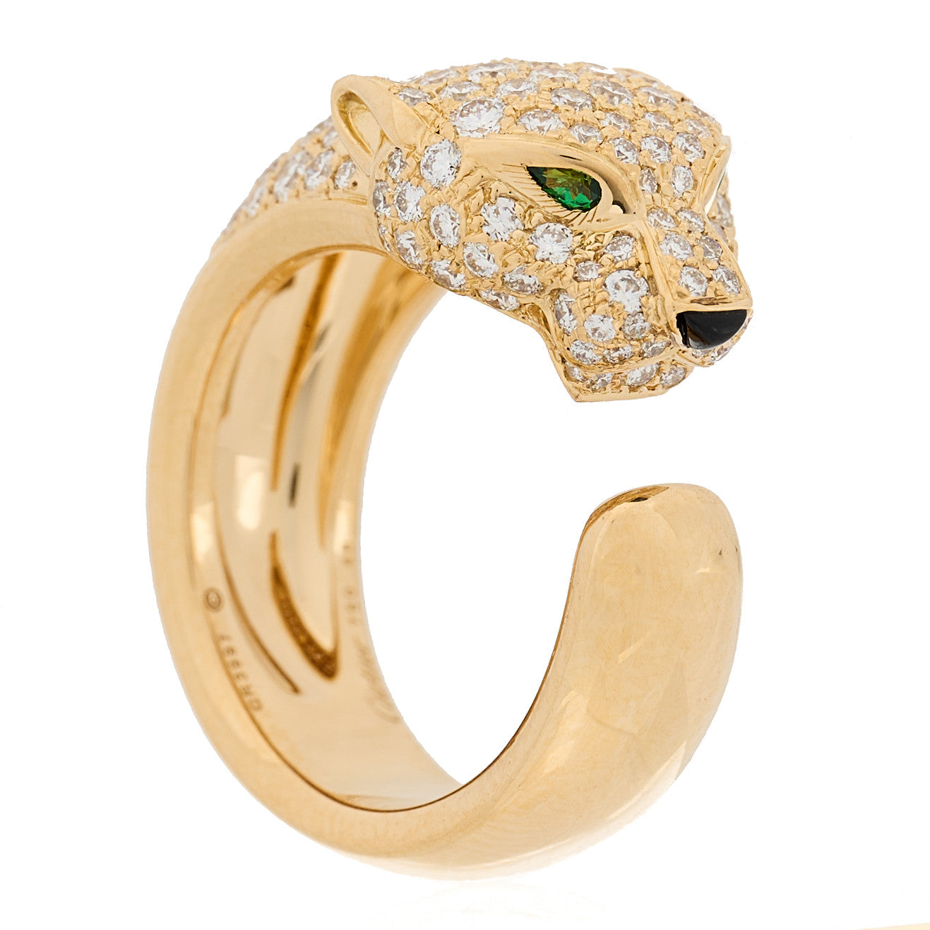 Cartier 18K Yellow Gold Diamond Tsavorite Onyx Panthere De Cartier Band Ring 48 4.5 1 of 11