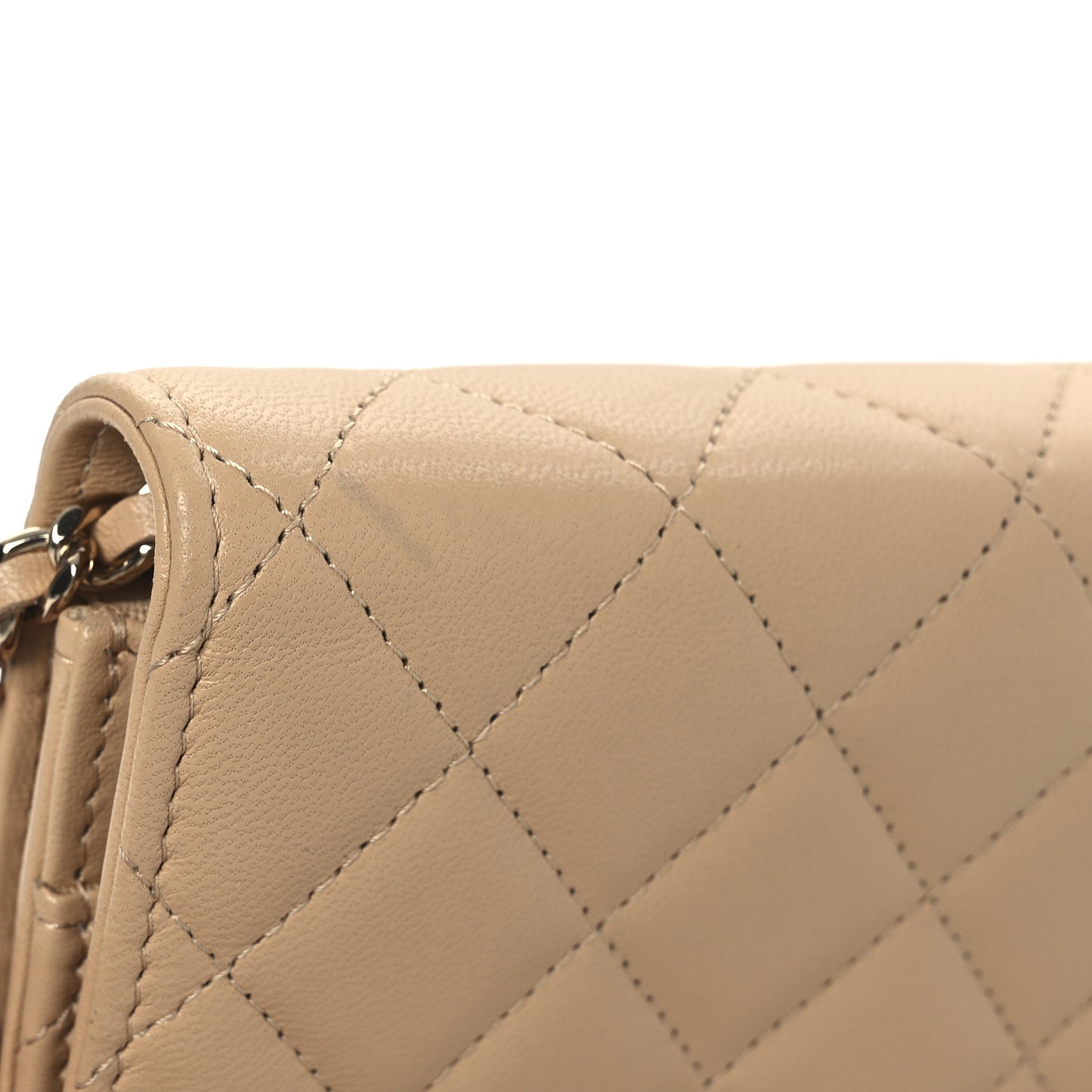 Lambskin Quilted Wallet On Chain WOC Beige