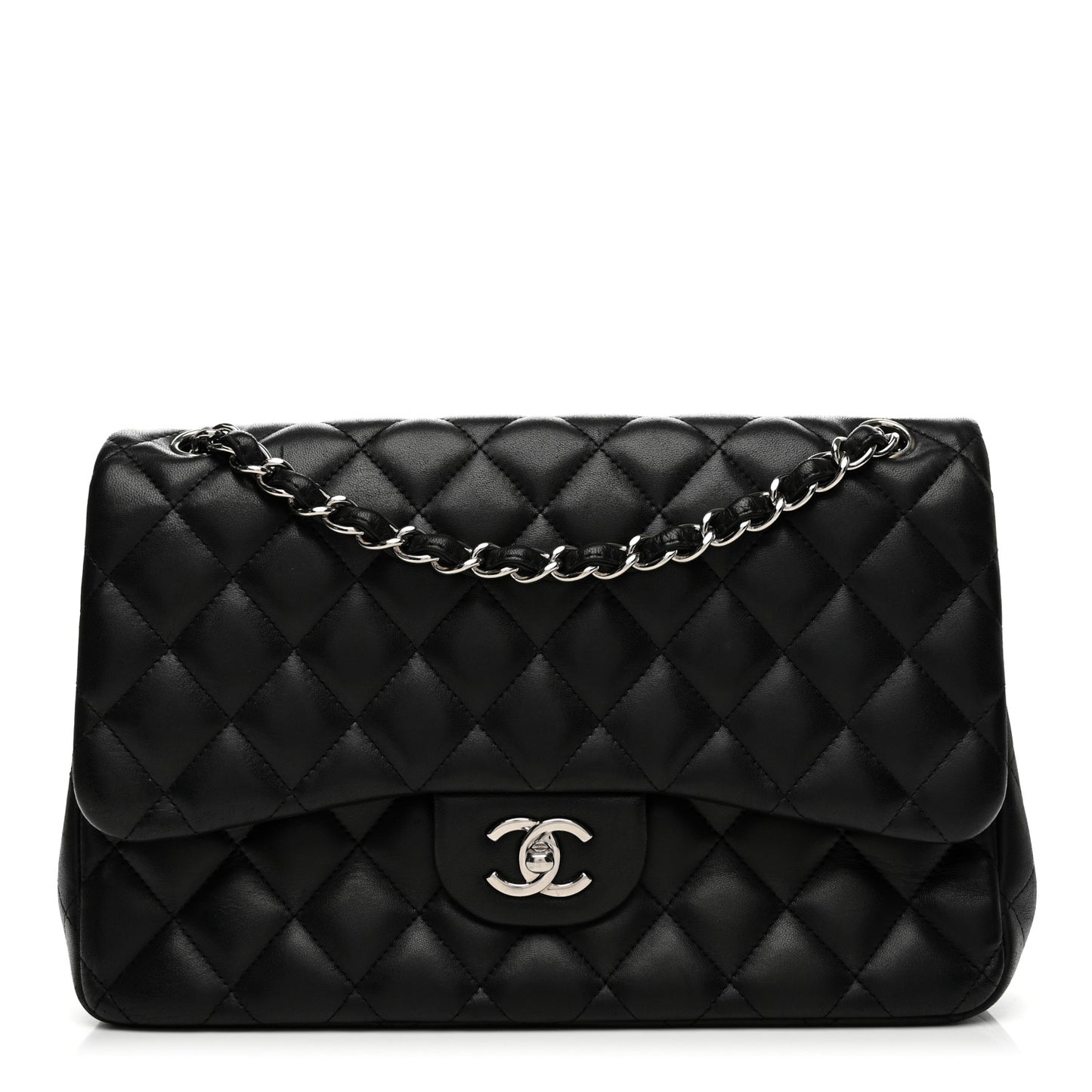 Lambskin Quilted Jumbo Double Flap Black