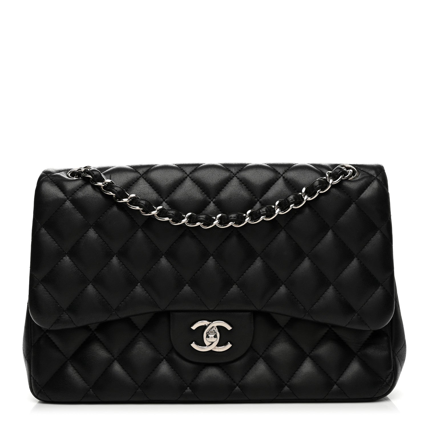 Chanel Lambskin Quilted Jumbo Double Flap Black 1 of 12