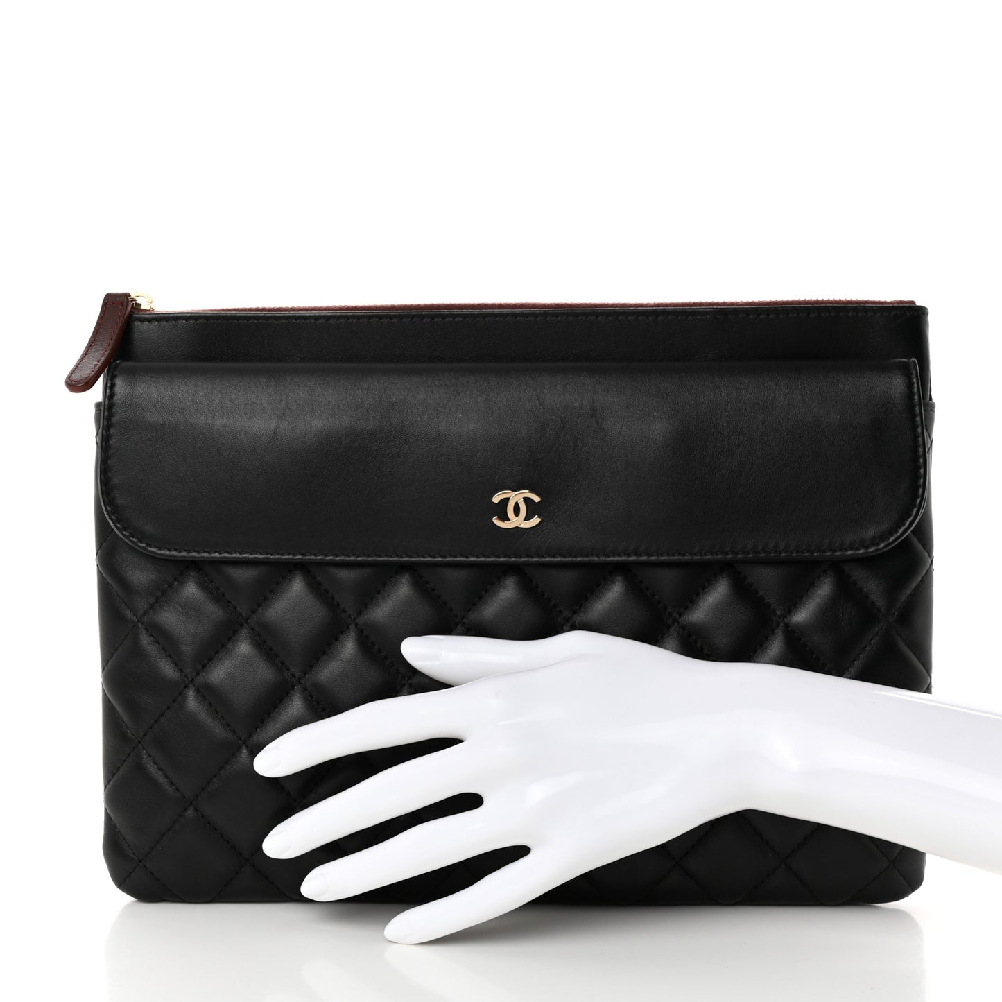 Lambskin Quilted Medium Flap Cosmetic Case Black