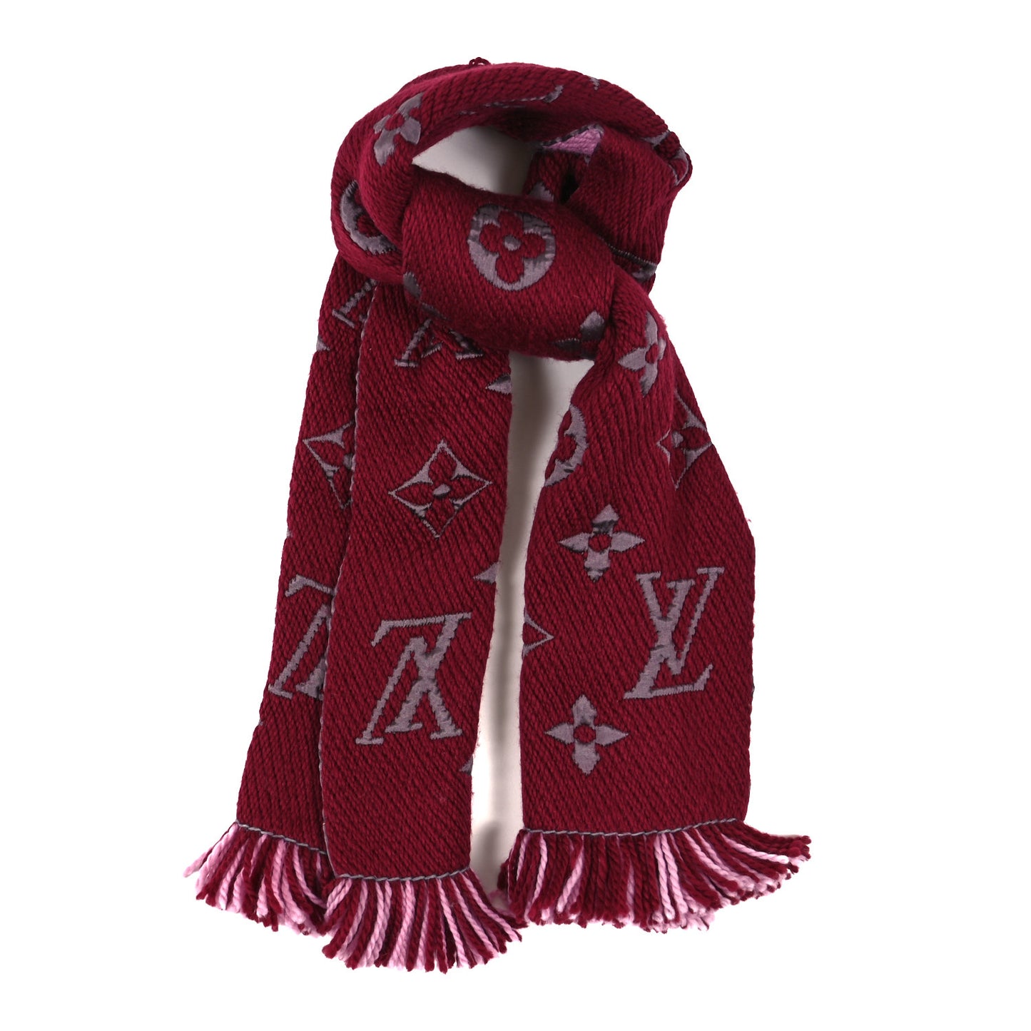 LOUIS VUITTON Wool Silk Logomania Duo Scarf Wine