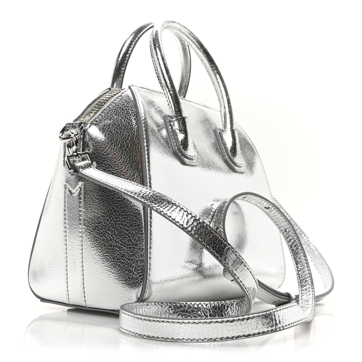 Metallic Sugar Goatskin Mini Antigona Silver