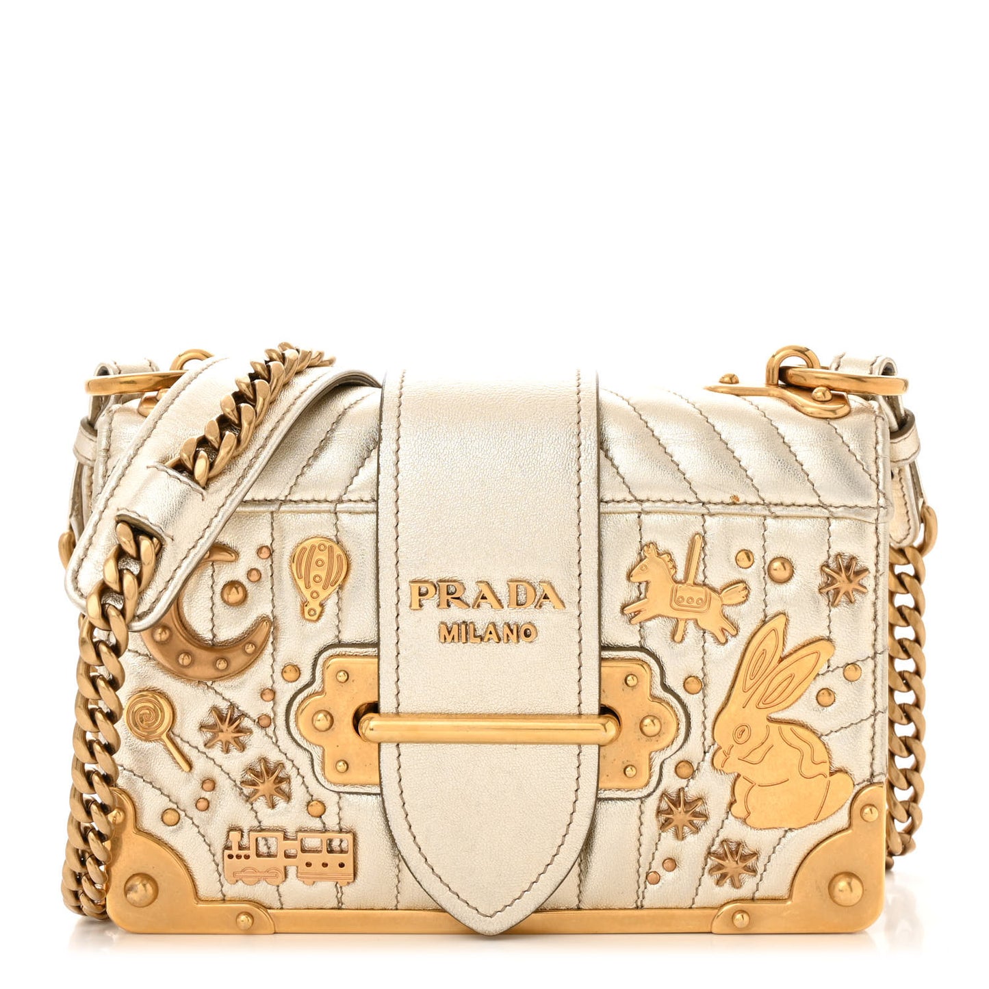Metallic Nappa Impunture Embellished Cahier Bag Pirite