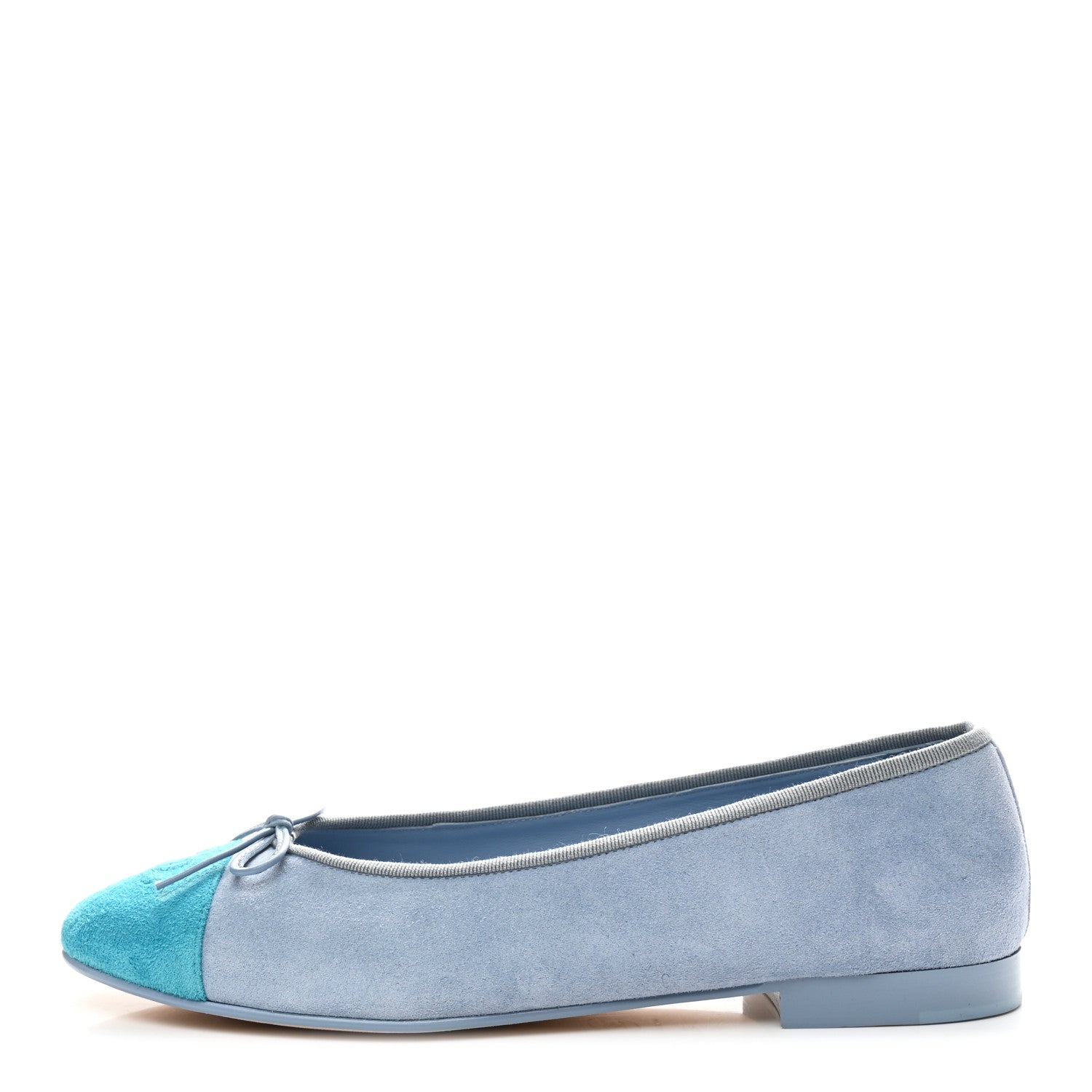 CHANEL ブルー フラットシューズ Chanel Suede Calfskin Cap Toe CC Ballerina Flats 40.5 Light Blue