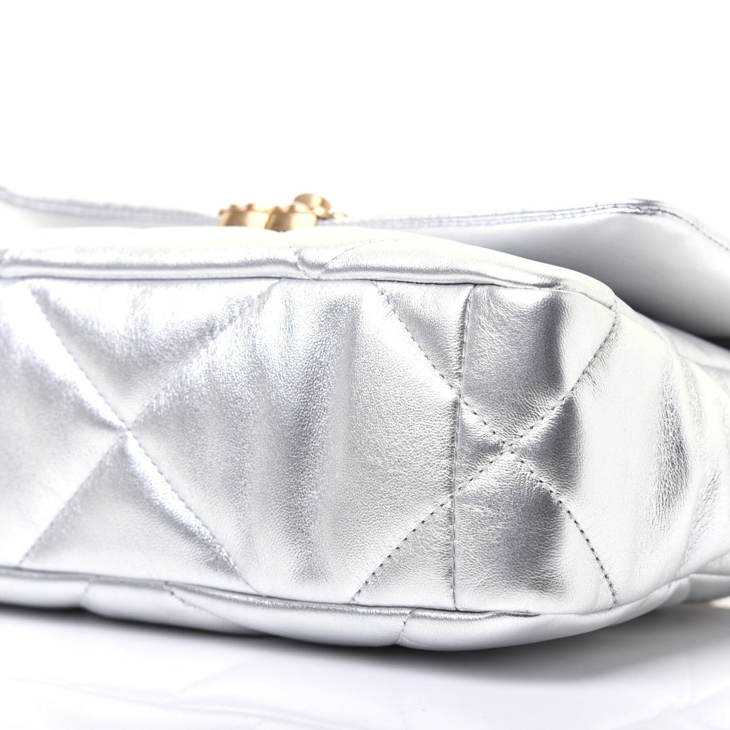 Metallic Lambskin Quilted Medium Chanel 19 Flap Silver
