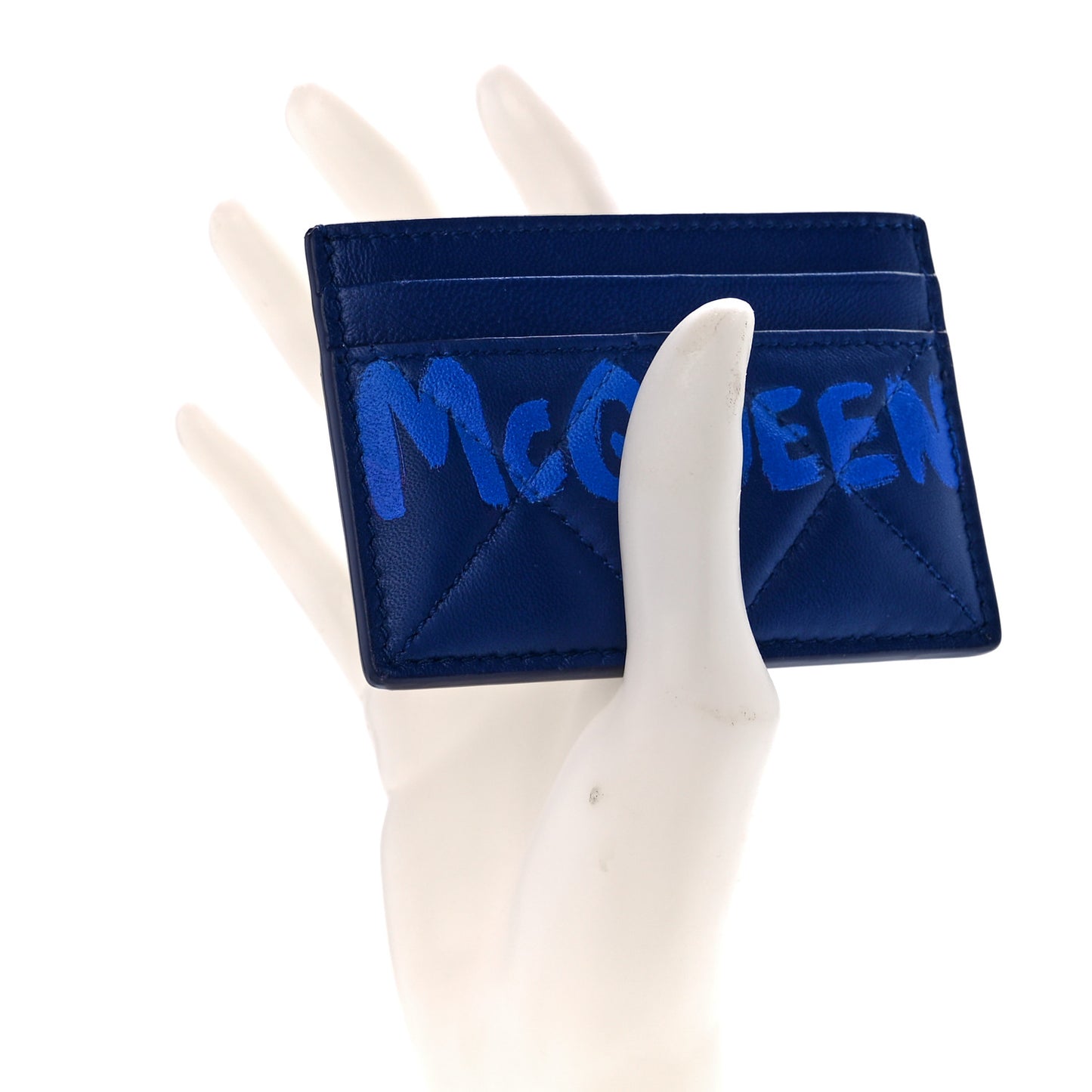 Lambskin Quilted Graffiti Skull Card Holder Blue