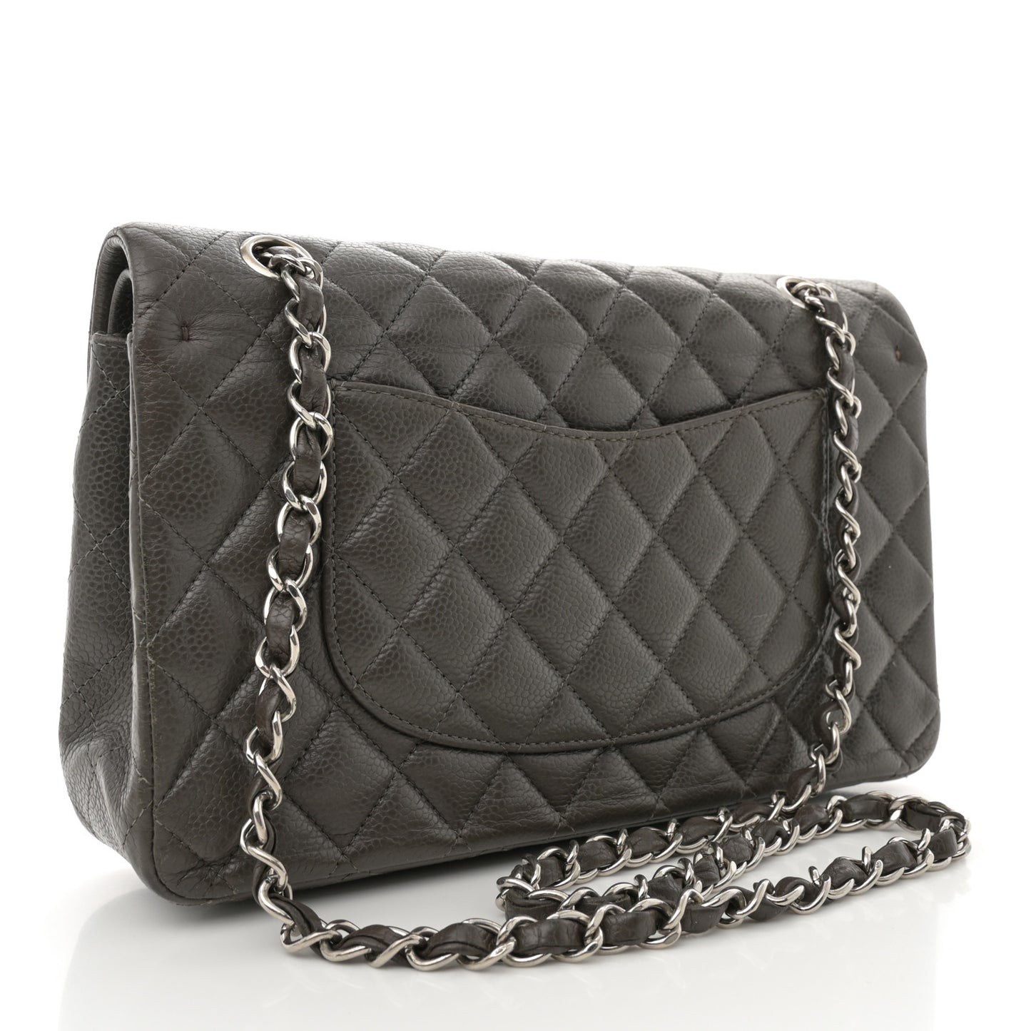 Caviar Quilted Medium Double Flap Dark Grey
