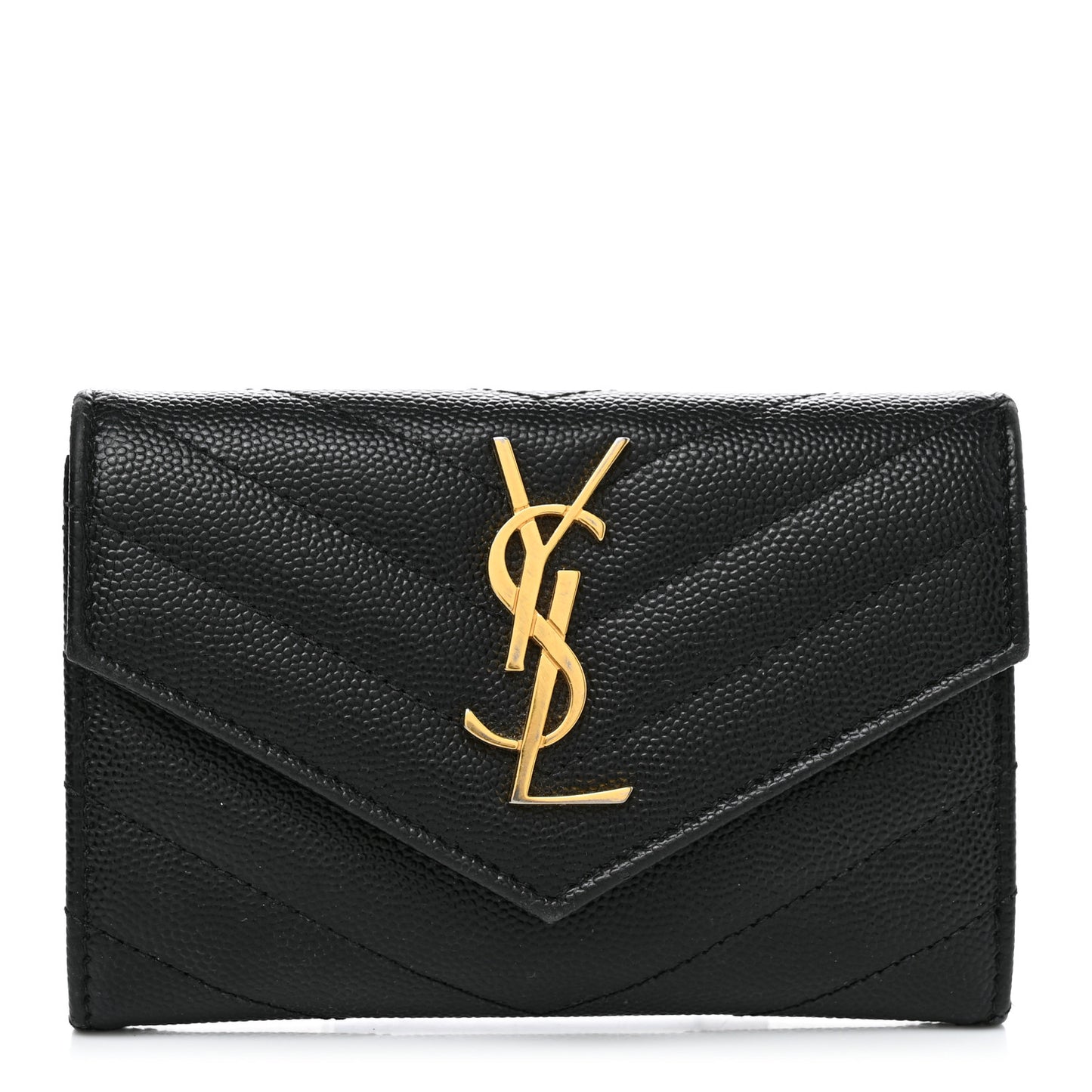 Grain De Poudre Matelasse Chevron Small Monogram Envelope Wallet Black