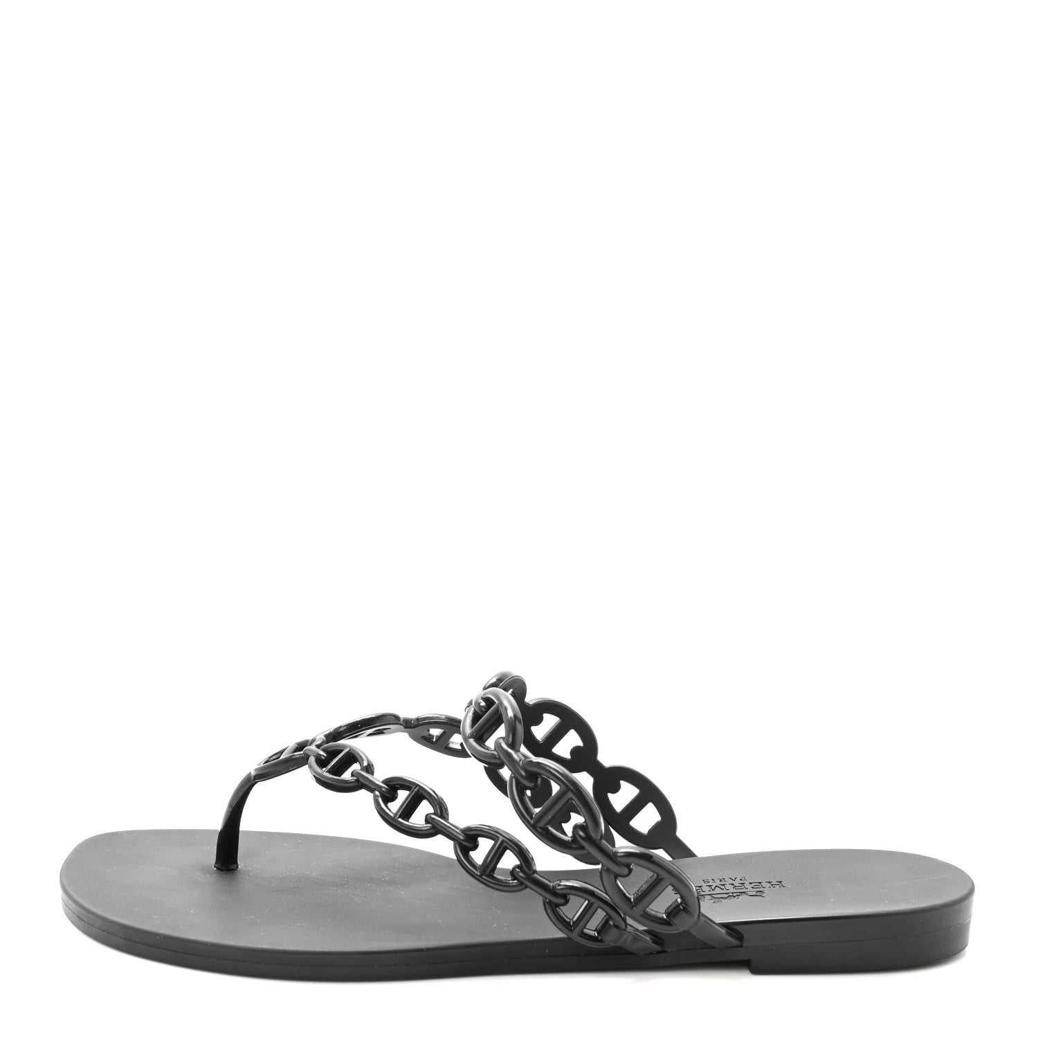 Hermes Rubber Chaine d'Ancre Island Sandals 38 Black 1910418