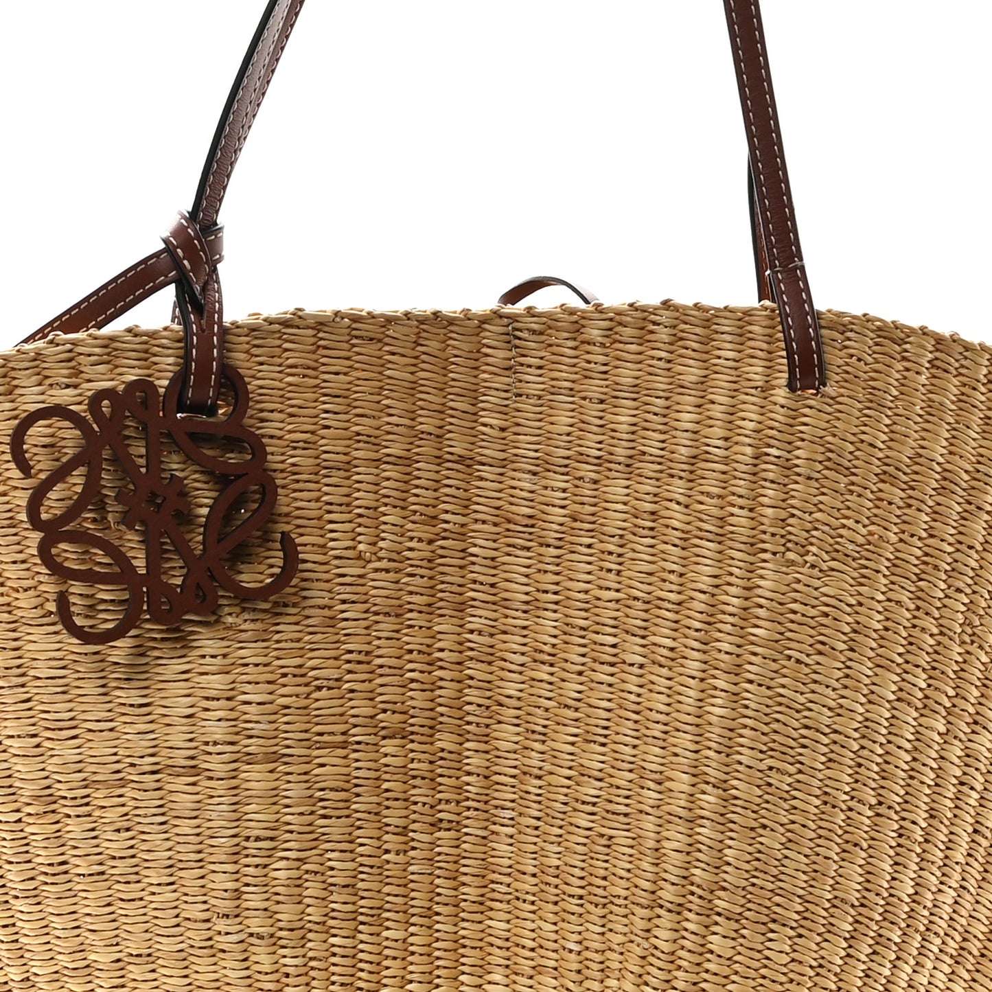 Raffia Calfskin Shell Basket Tote Natural Pecan