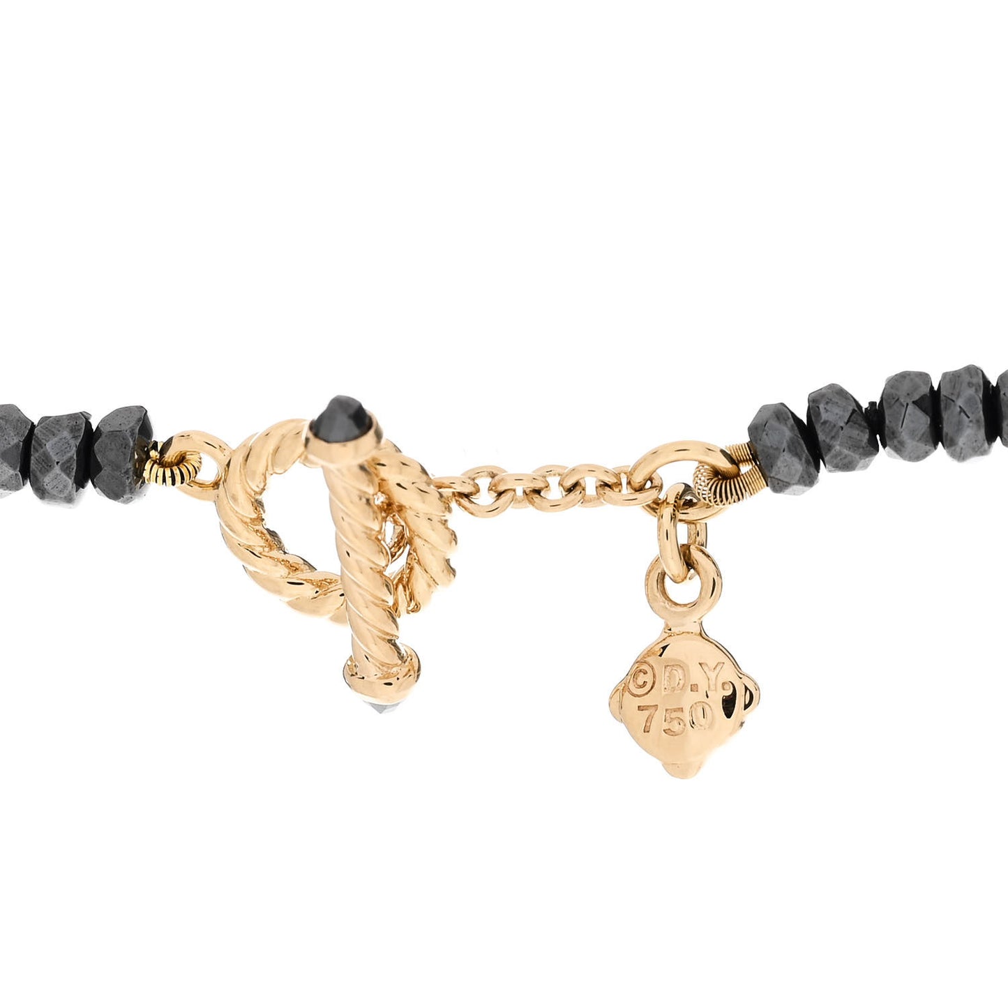 18K Yellow Gold Hematine Black Onyx Cable Berries Tweejoux Necklace 36"