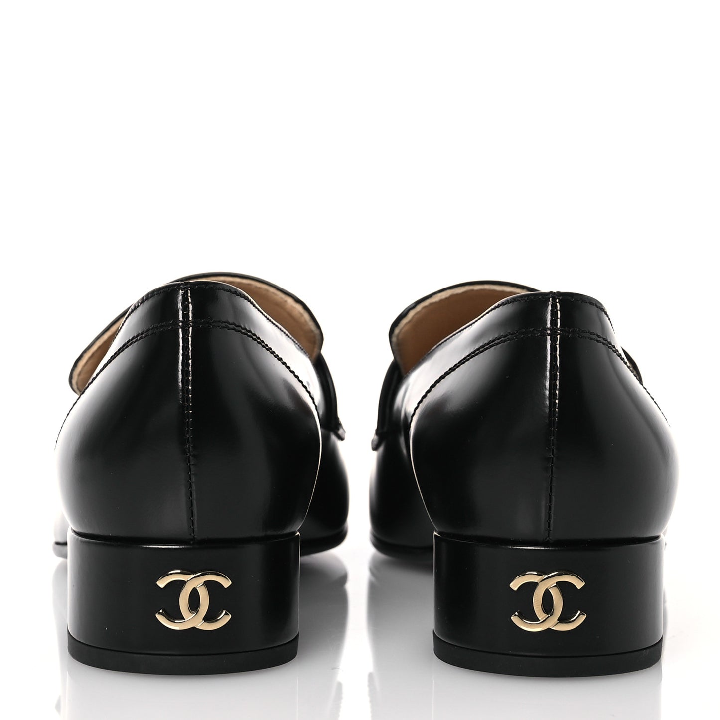 Shiny Calfskin Logo Loafers 37 Black
