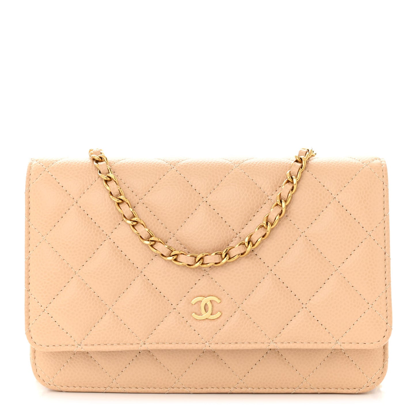 Caviar Quilted Wallet on Chain WOC Beige
