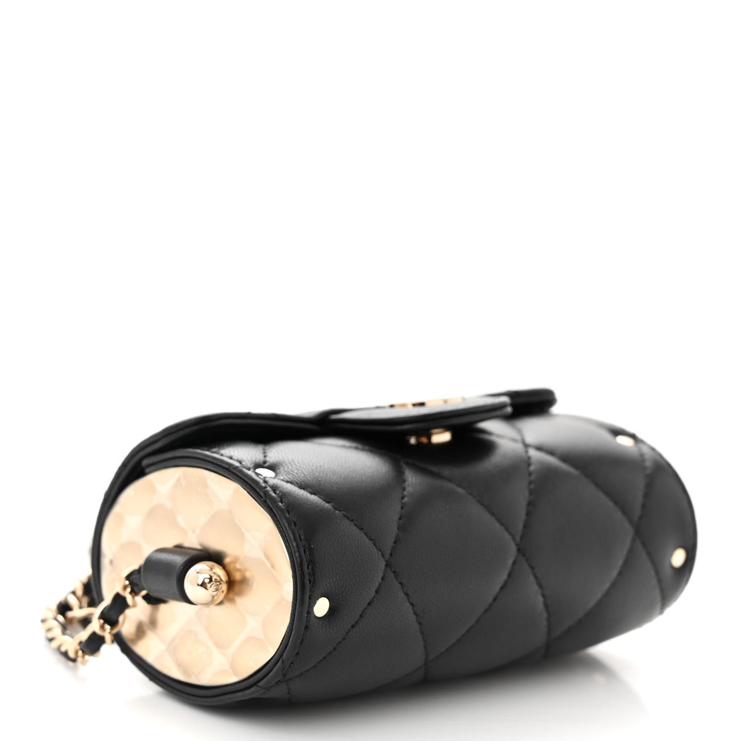 Lambskin Quilted Box Of Secrets Card Holder With Chain Black