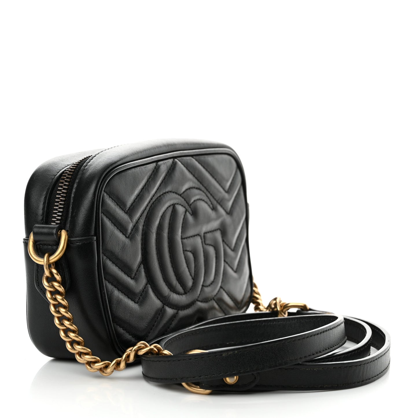 Calfskin Matelasse Mini GG Marmont Chain Shoulder Bag Black