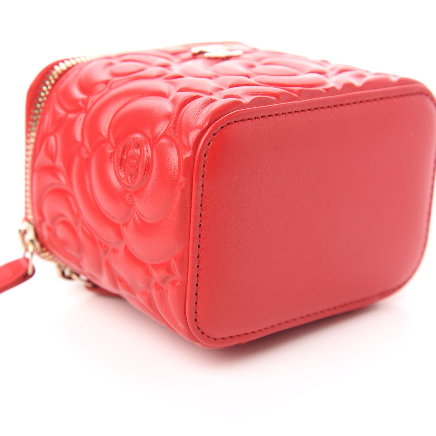 Lambskin Camellia Embossed Mini Vanity Case With Chain Red
