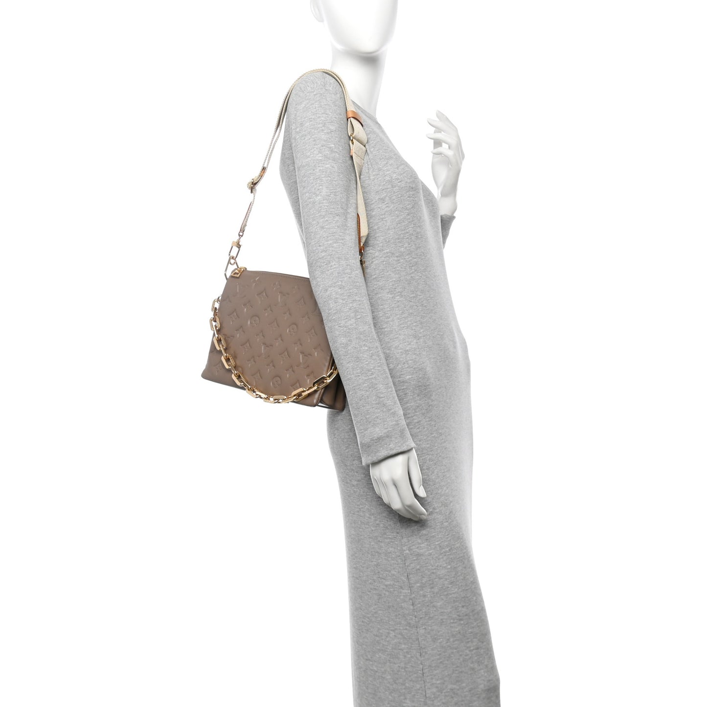 Lambskin Embossed Monogram Coussin PM Taupe