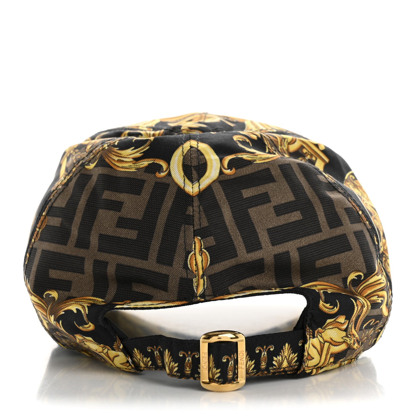 X VERSACE Silk FF Baroque Fendace Foulard Cap Gold