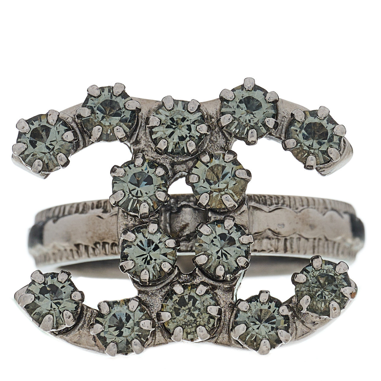 Metal Crystal CC Ring 6.25 Silver