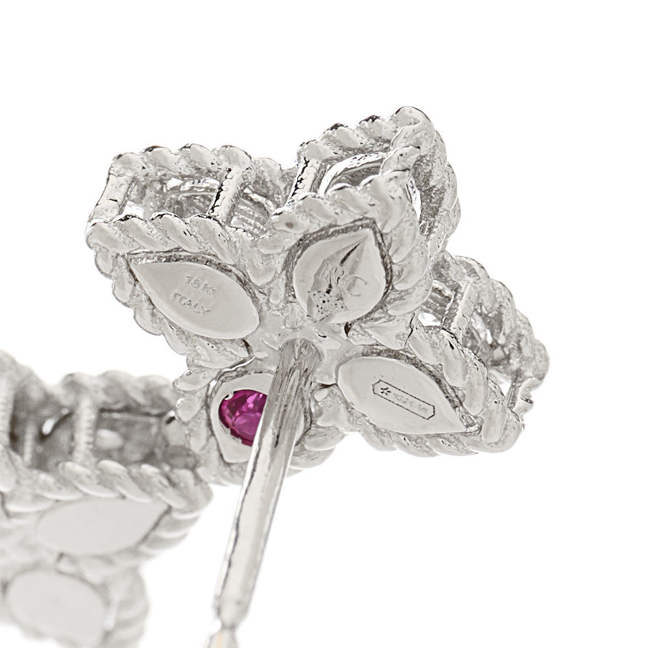 18K White Gold Diamond Princess Flower Three Station Drop Earrings