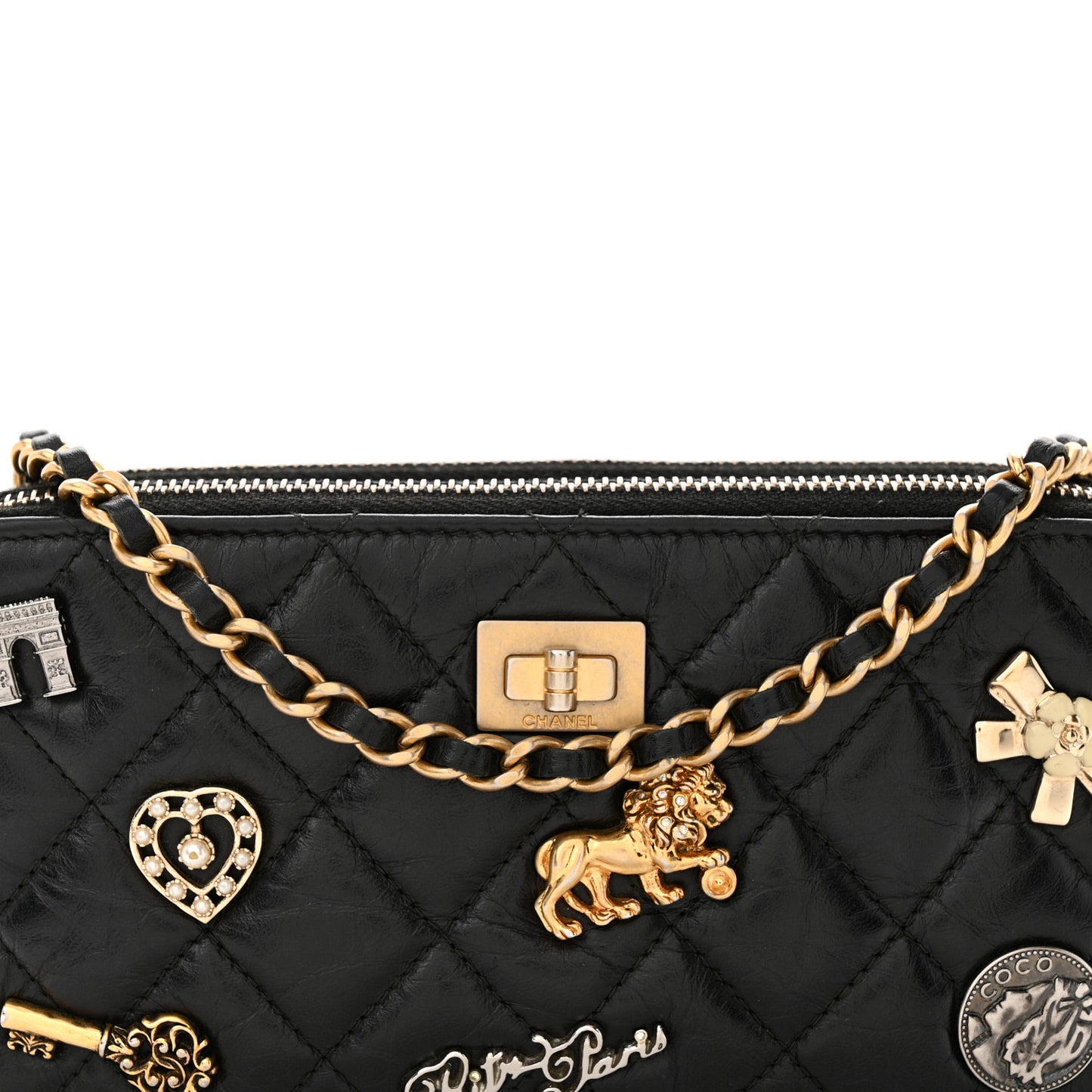 Aged Calfskin Lucky Charms 2.55 Reissue Small Clutch With Chain Black