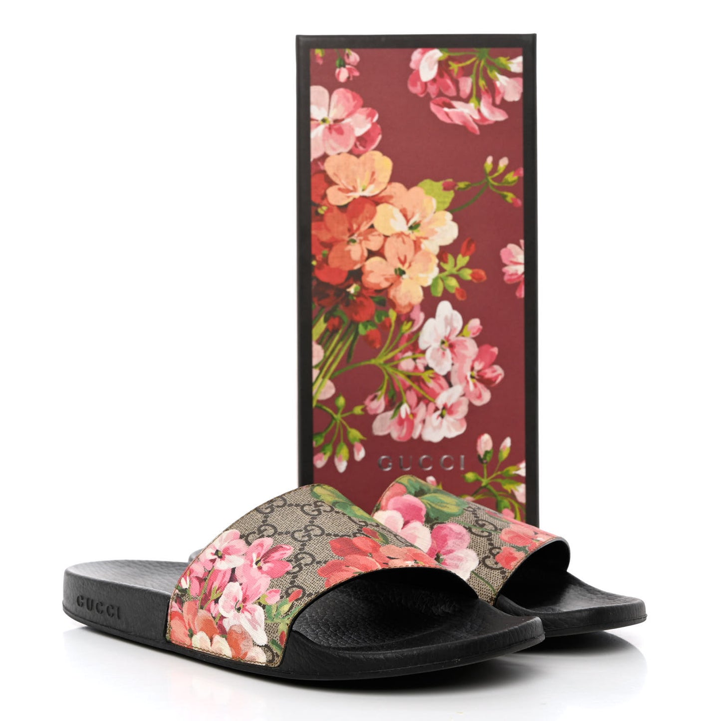 GG Supreme Monogram Blooms Slide Sandals 40 Beige Multicolor