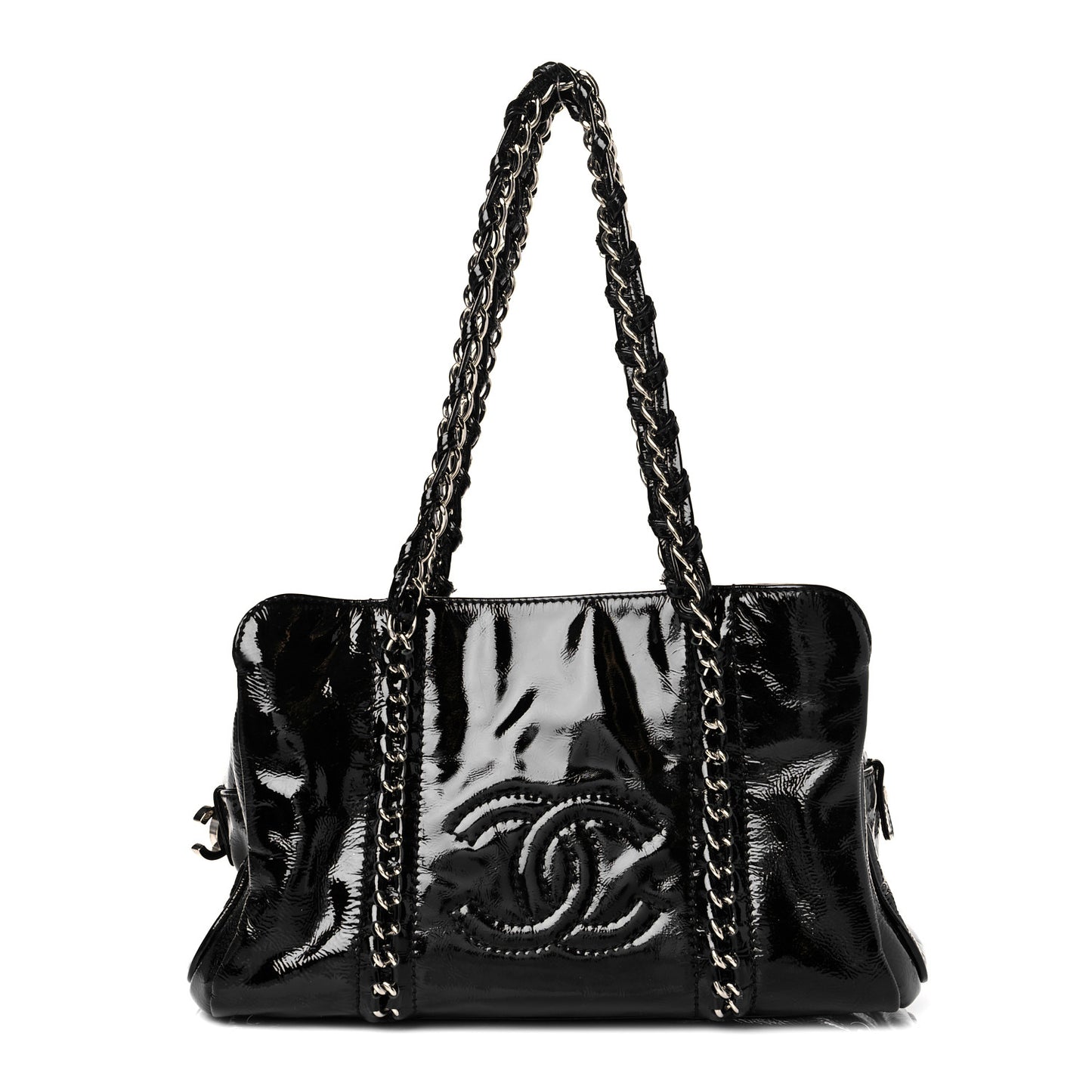 Patent Calfskin Small Luxe Ligne Tote Black