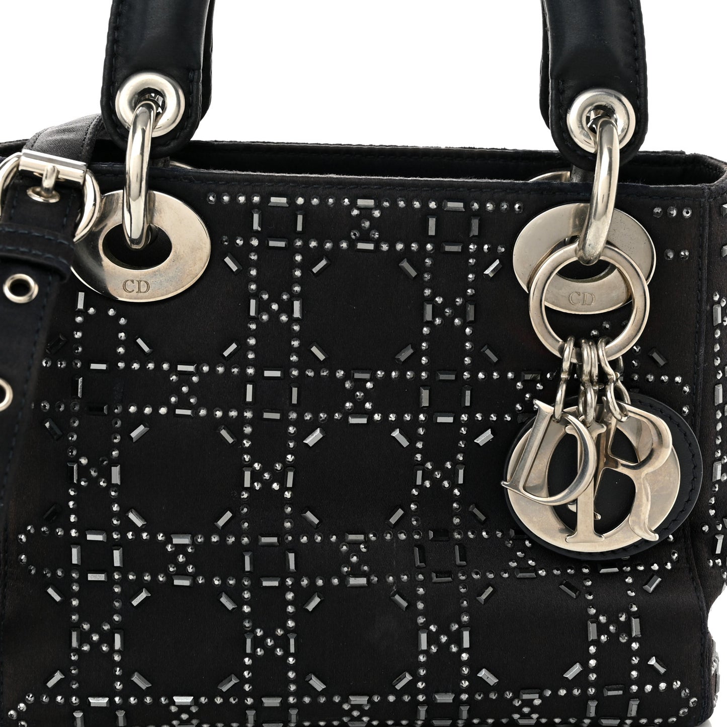 Satin Crystal Cannage Mini Lady Dior Navy