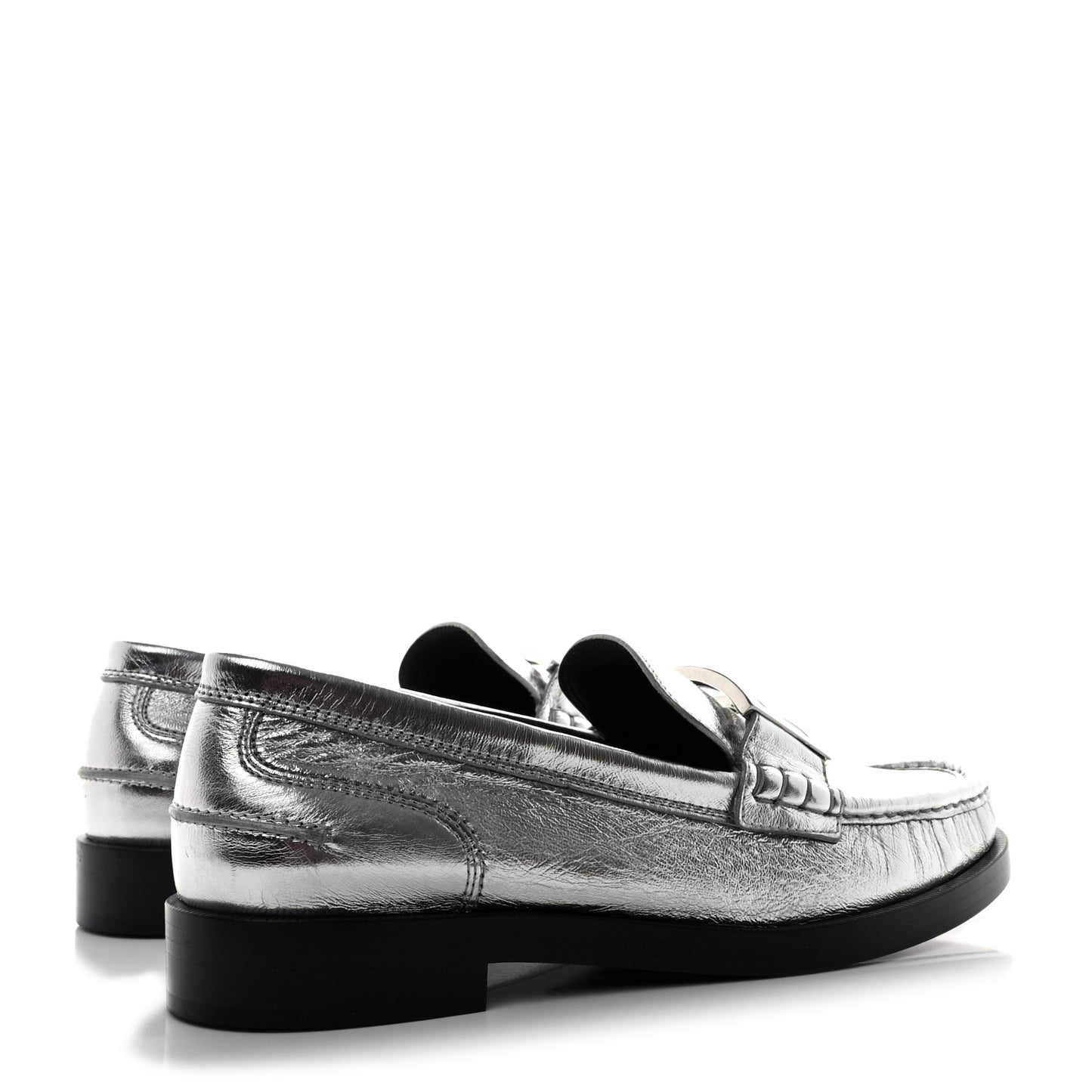 Metallic Vitello Womens Baguette Loafers 41 Argento
