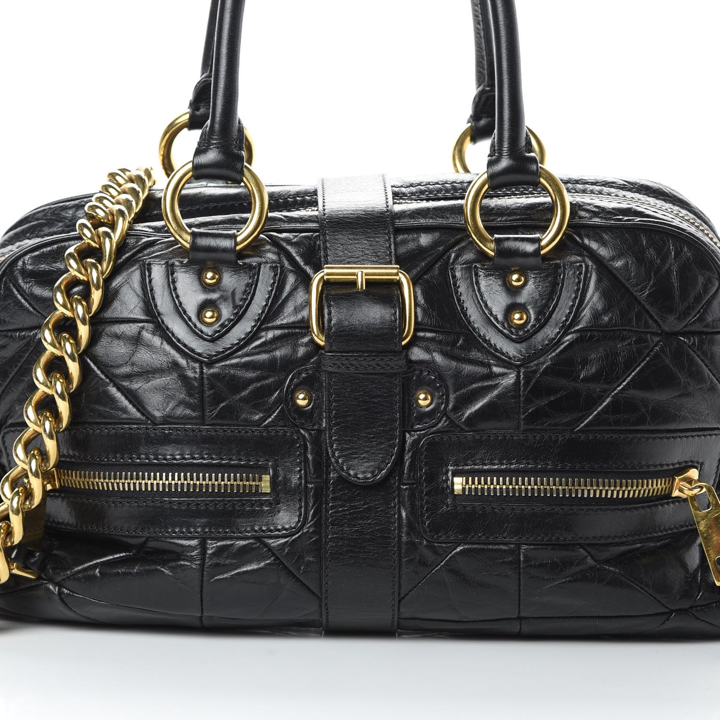 Lambskin Patchwork Quilted Venetia Satchel Black
