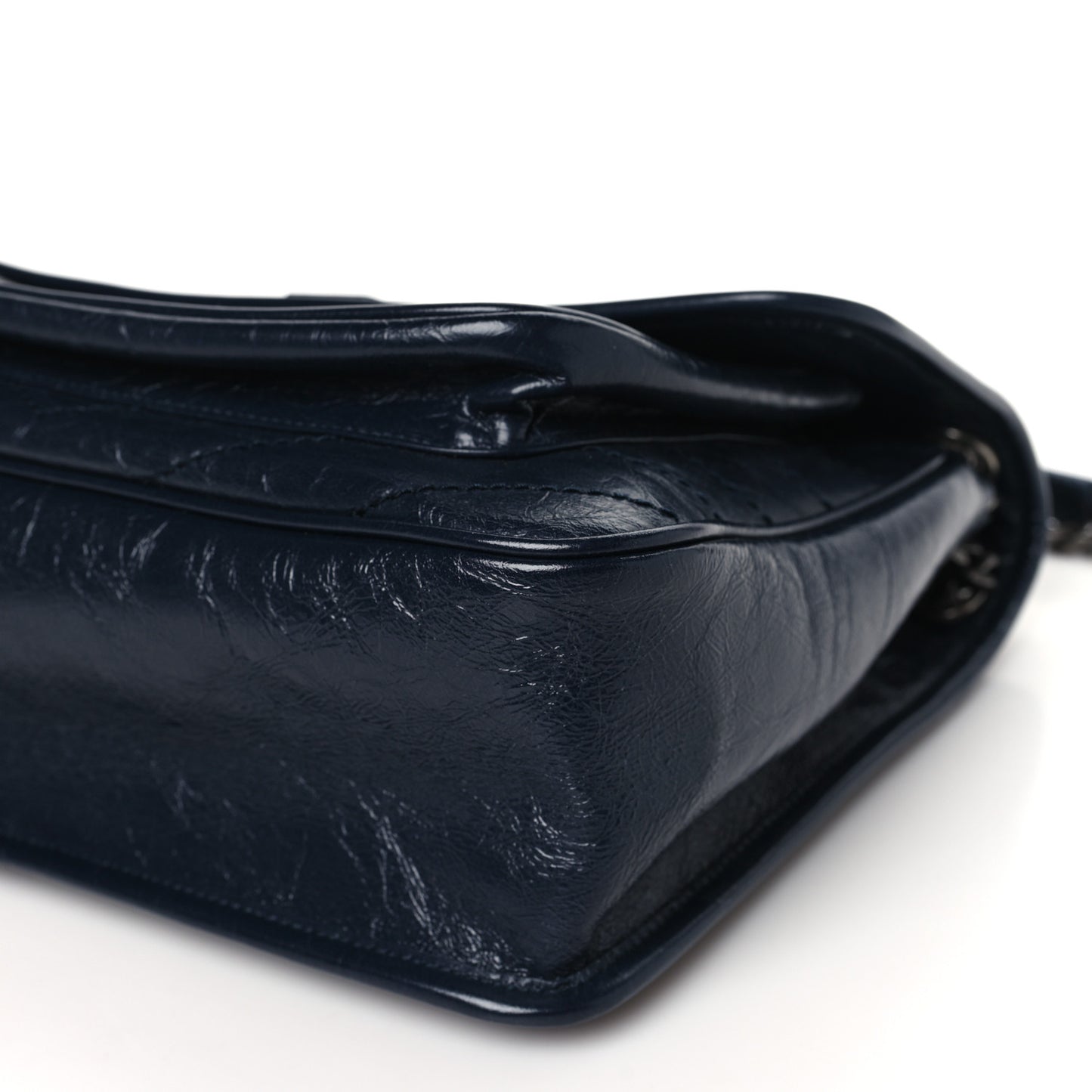 Crinkled Calfskin Matelasse Monogram Medium Niki Chain Satchel Deep Marine