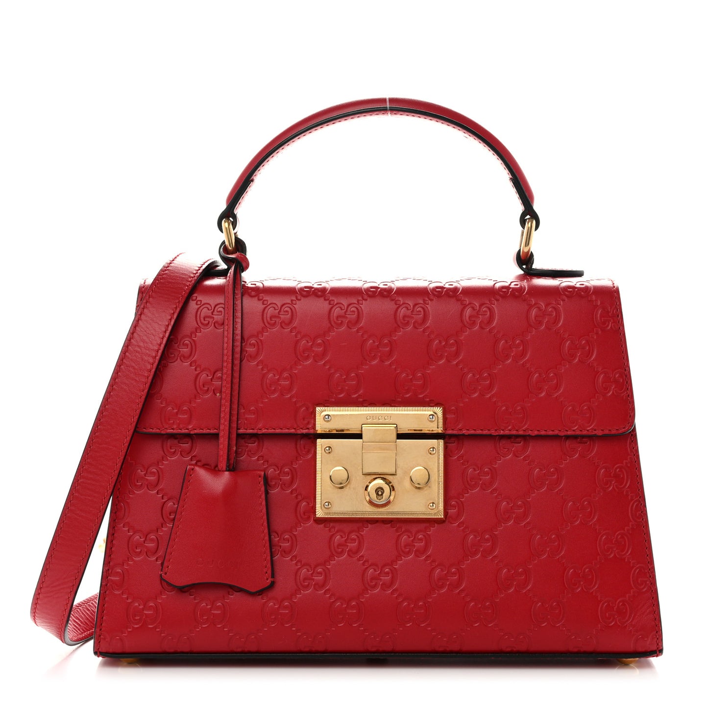 Guccissima Signature Small Padlock Top Handle Bag Hibiscus Red