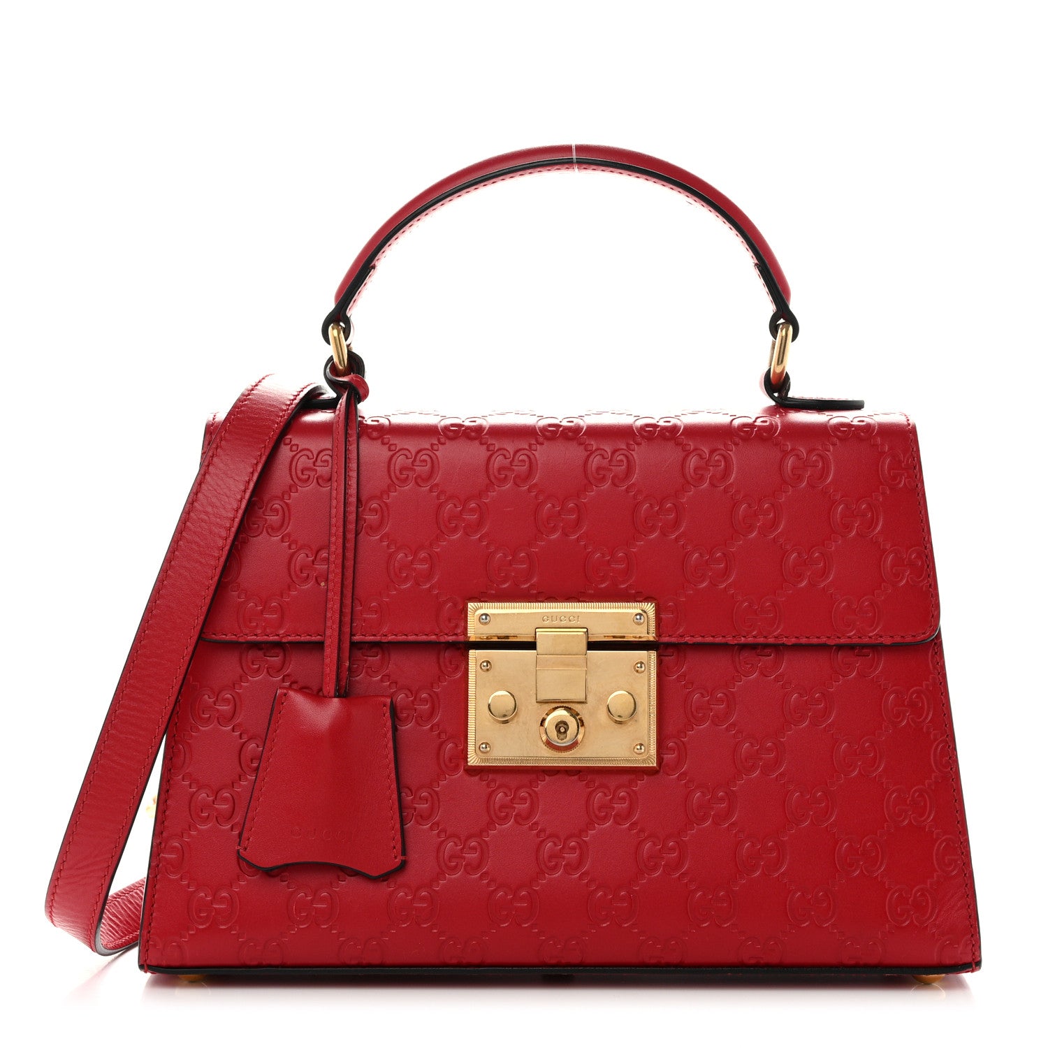 Gucci Guccissima Signature Small Padlock Top Handle Bag Hibiscus Red 1 of 11